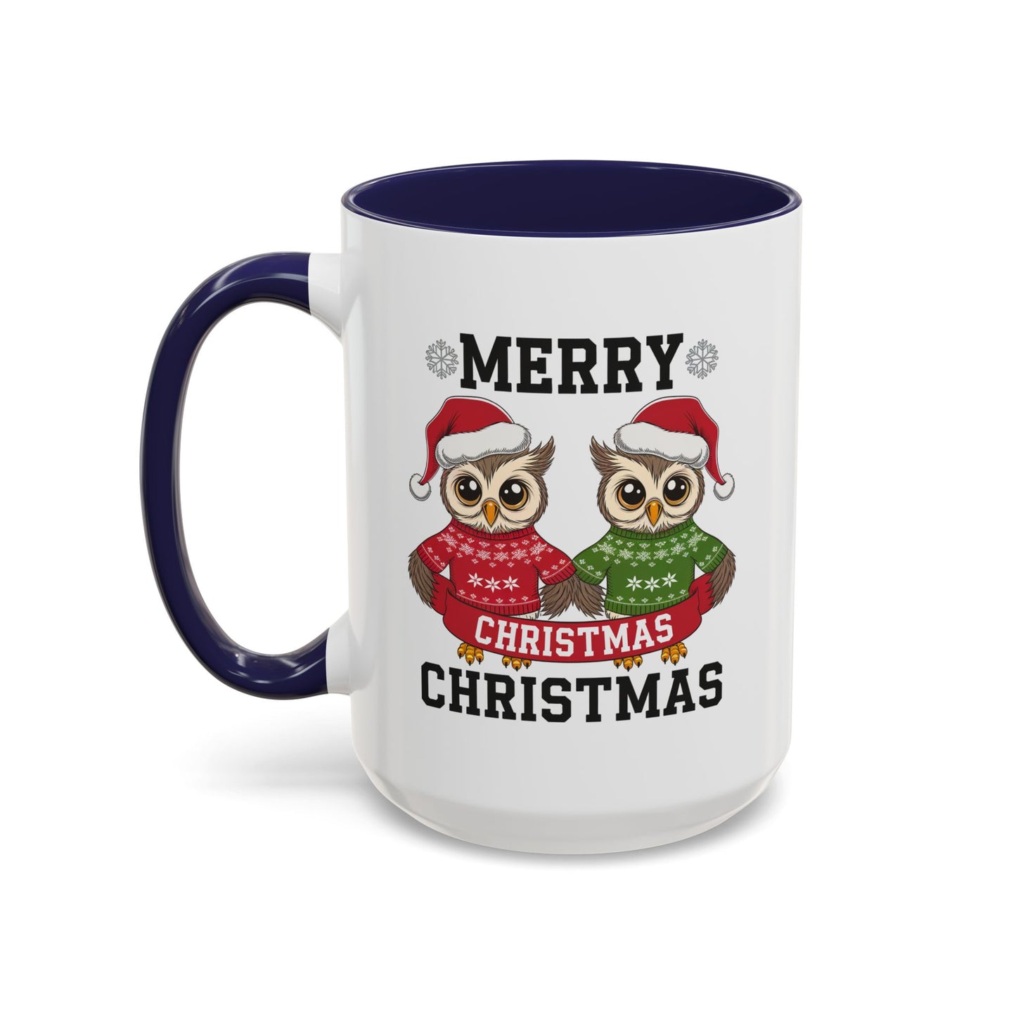 Christmas Mug - Merry Christmas Black Text Owls