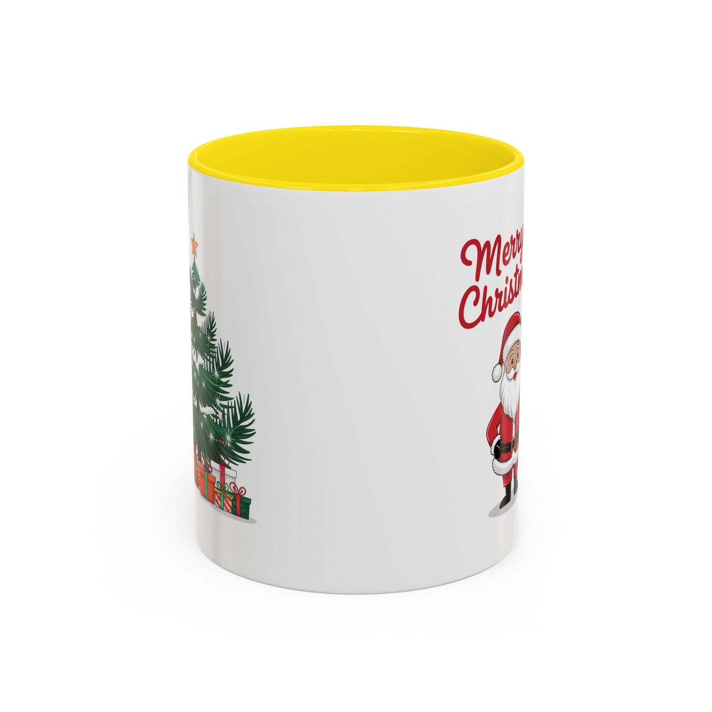 Christmas Mug - Merry Christmas Red Text Santa Tree Presents