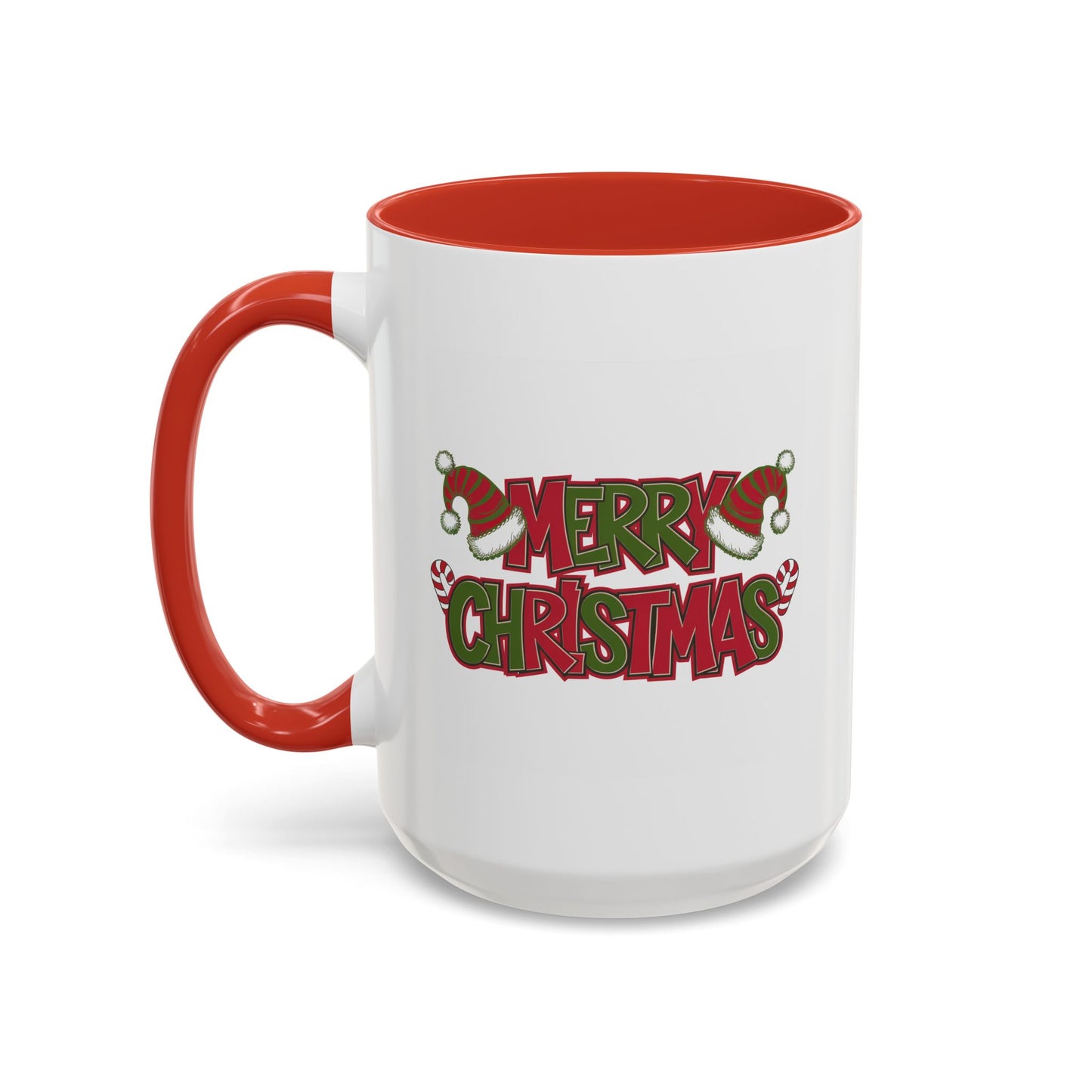 Christmas Mug - Merry Christmas Red & Green Text Hats Candy Canes