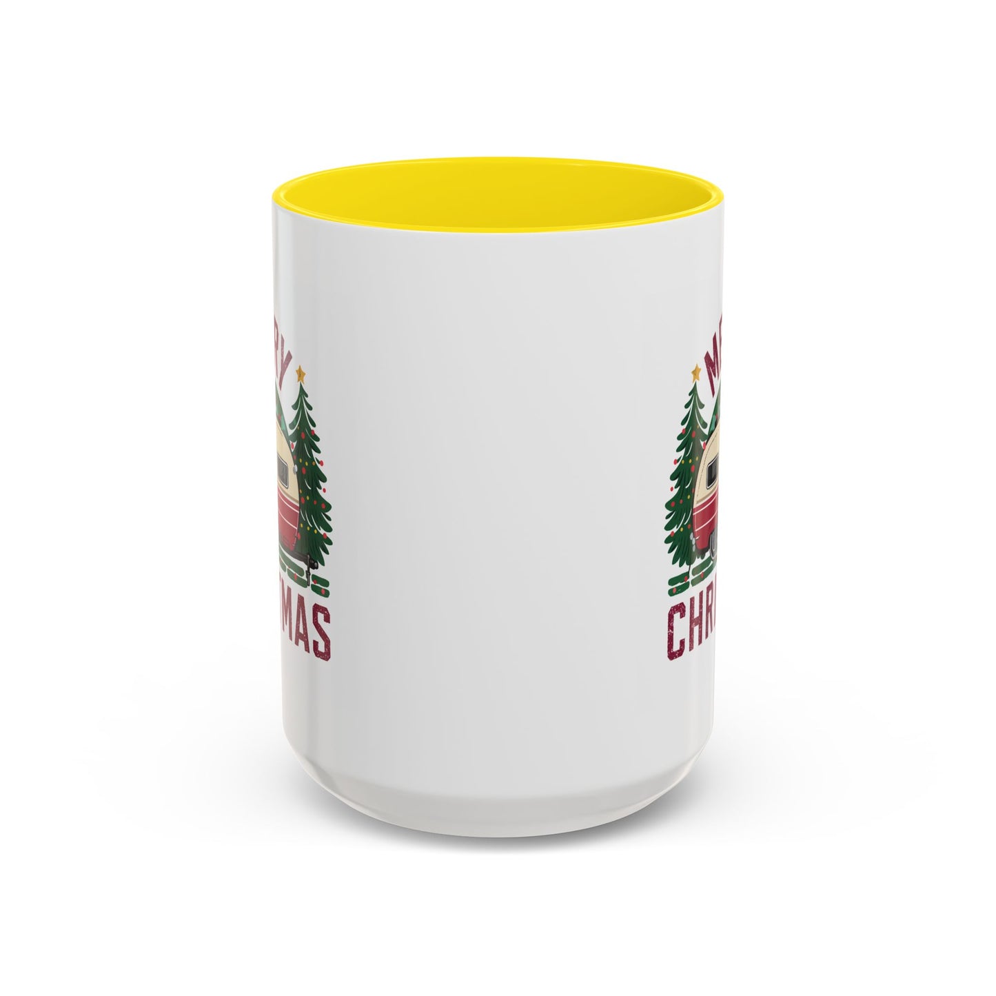 Christmas Mug - Merry Christmas Maroon Text Camper Trees