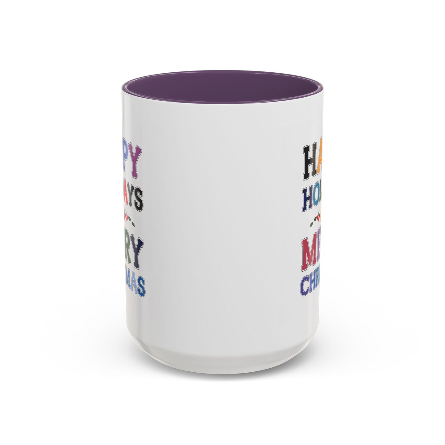 Christmas Mug - Happy Holidays and Merry Christmas Blue Yellow Purple Orange Red Text