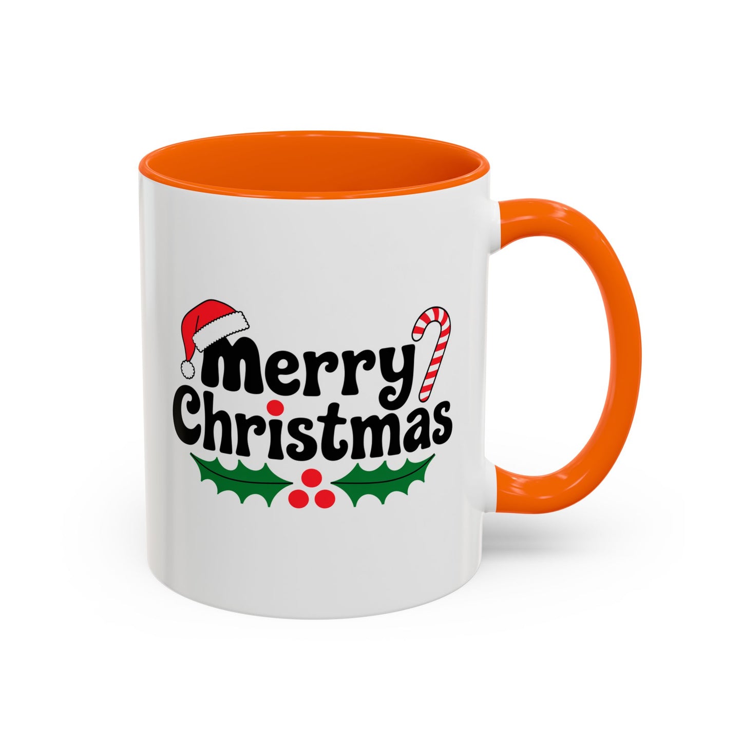 Christmas Mug - Merry Christmas Black Text Hat Cane Misletoe