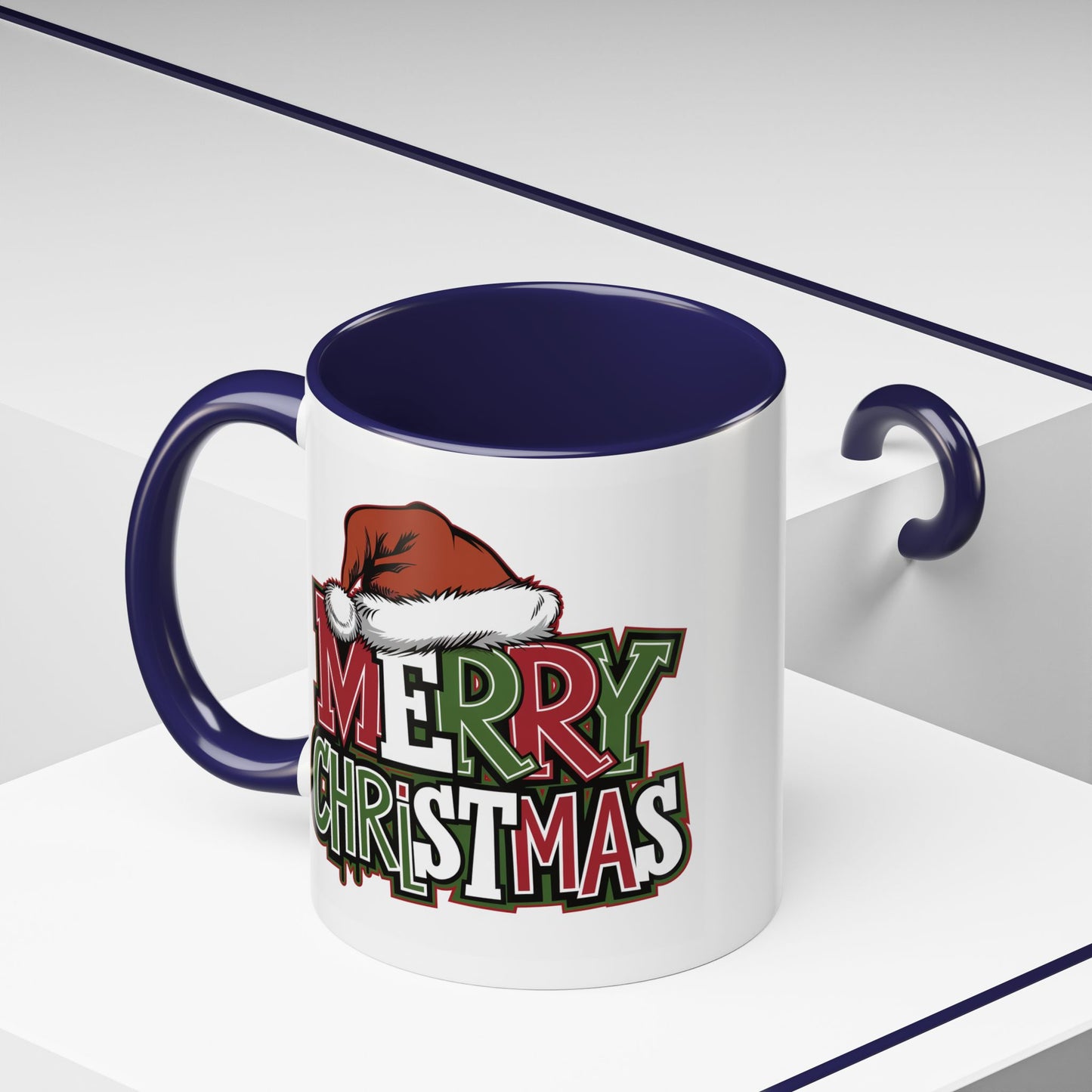 Christmas Mug - Merry Christmas Red Green & White Graffiti Hat