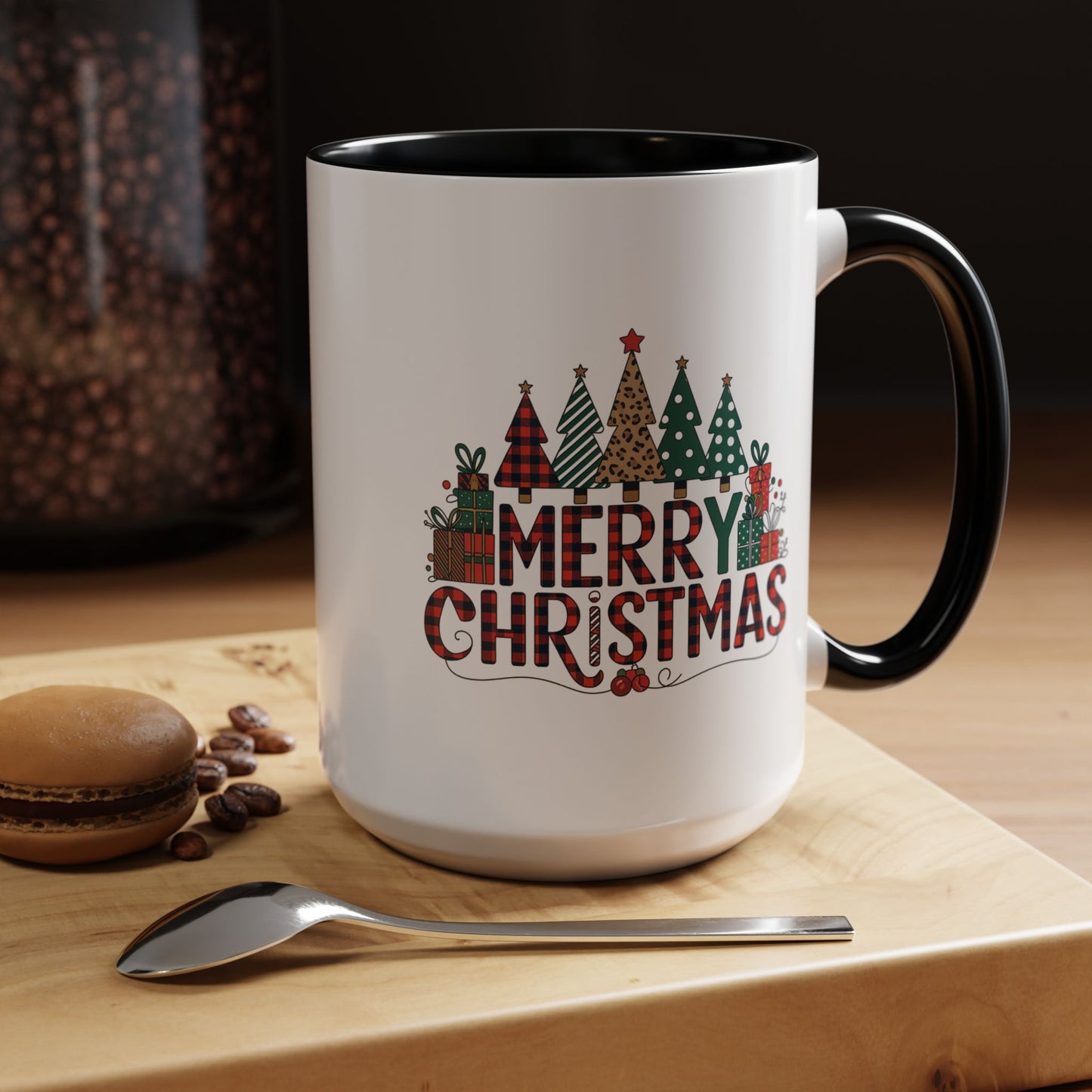Christmas Mug - Merry Christmas Tartan Text Trees Presents
