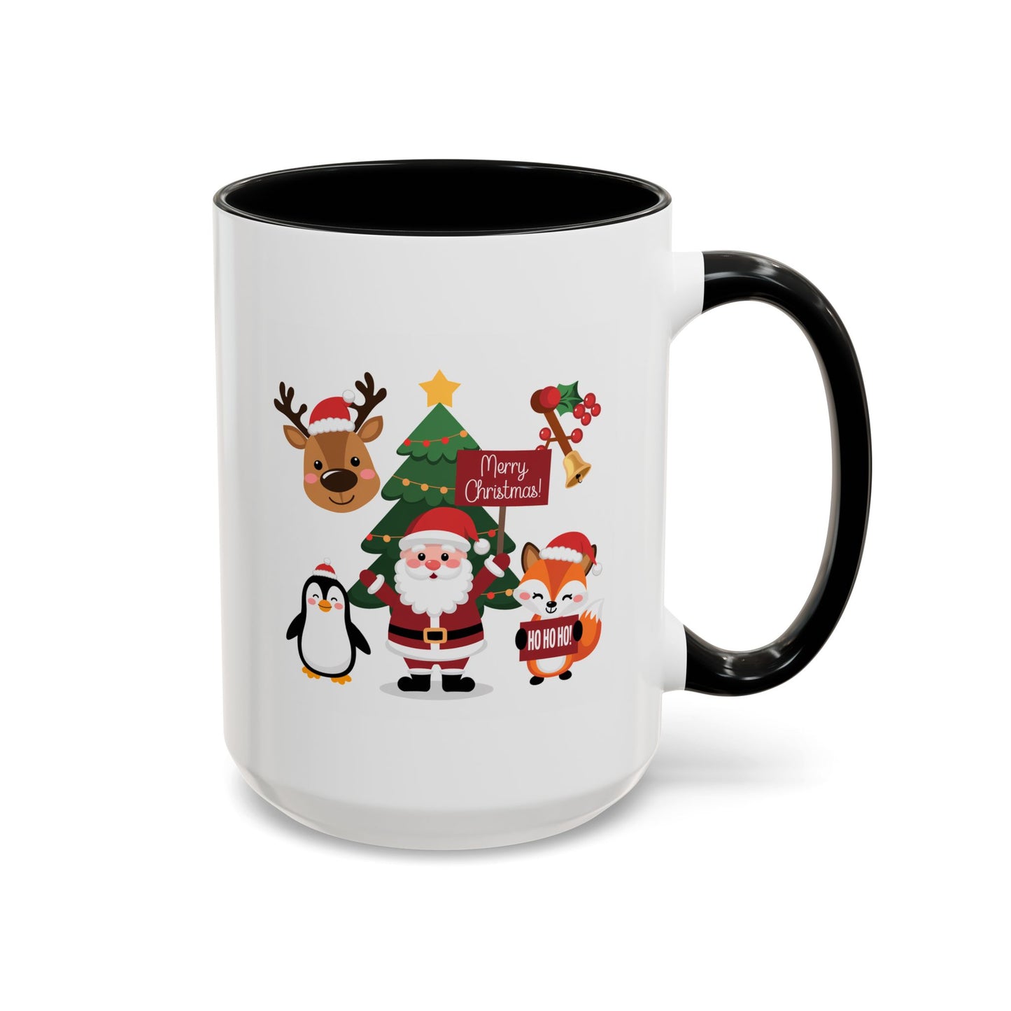 Christmas - Merry Christmas White Text Santa Reindeer Penguin Fox