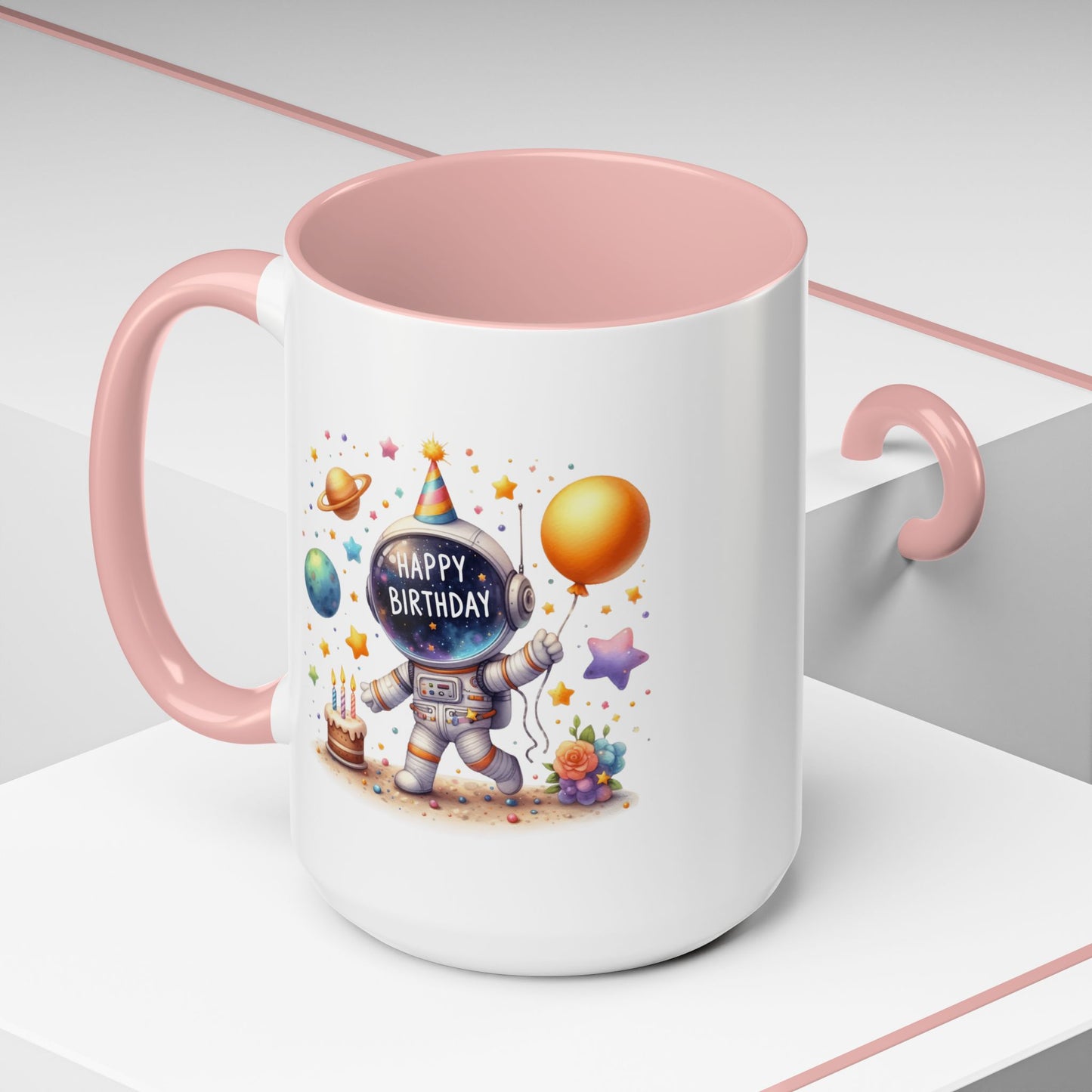 Birthday Mug - Happy Birthday Astronaut, Cake & Balloon
