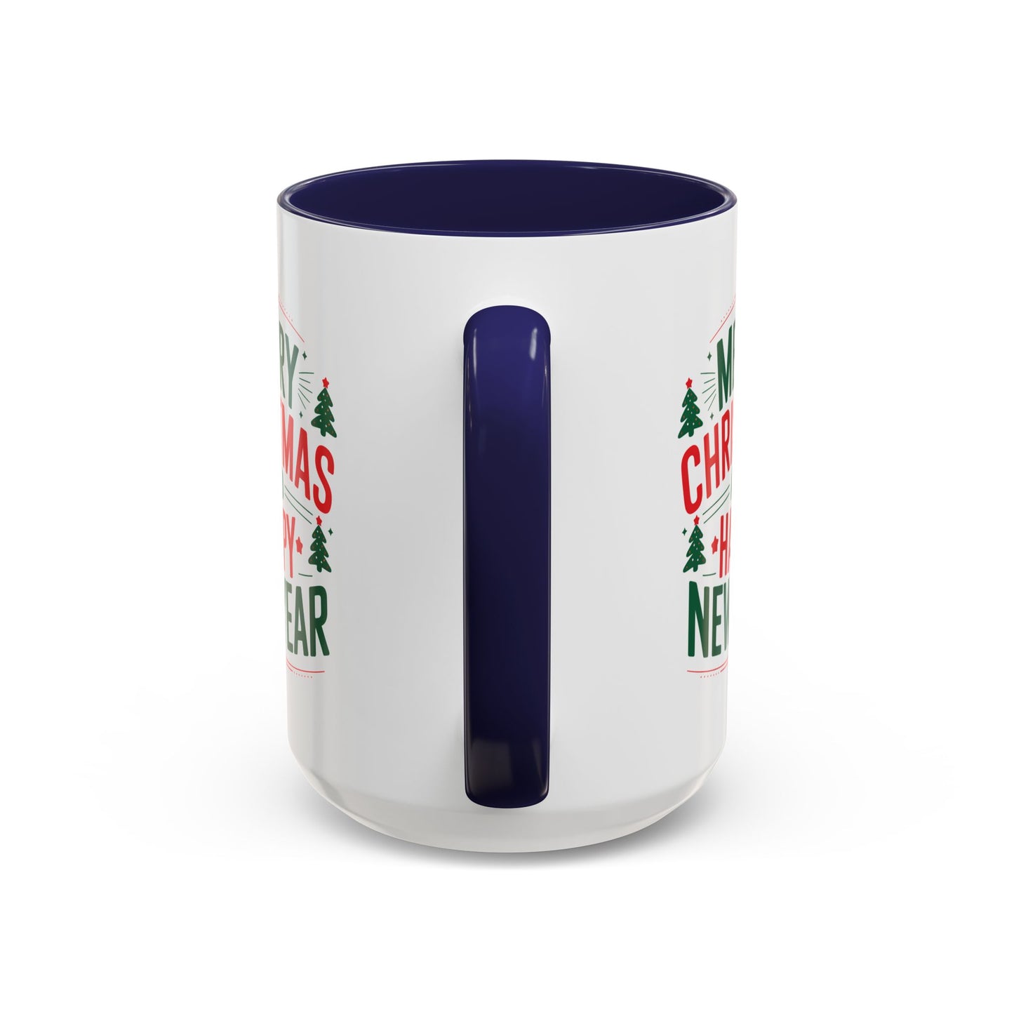 Christmas Mug - Merry Christmas and a Happy New Year Green & Red Text Trees Stars