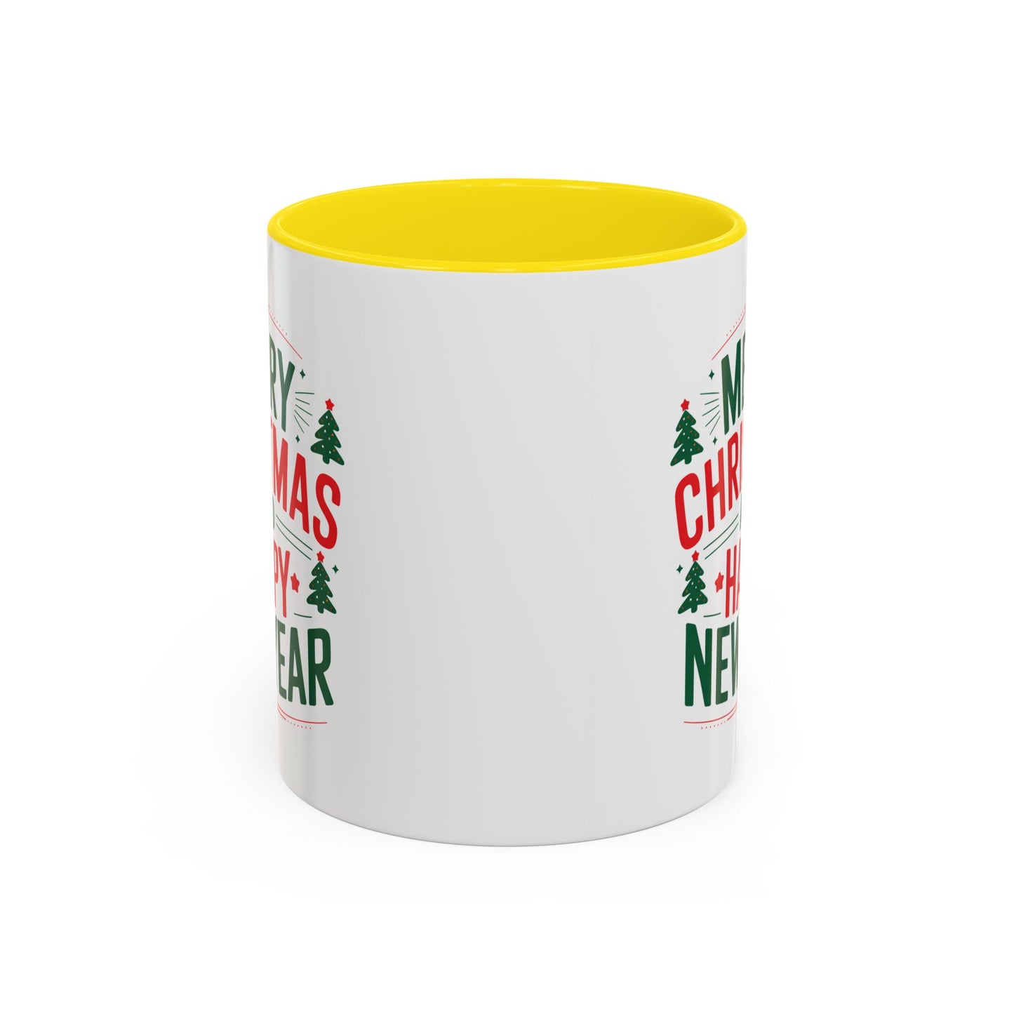 Christmas Mug - Merry Christmas and a Happy New Year Green & Red Text Trees Stars