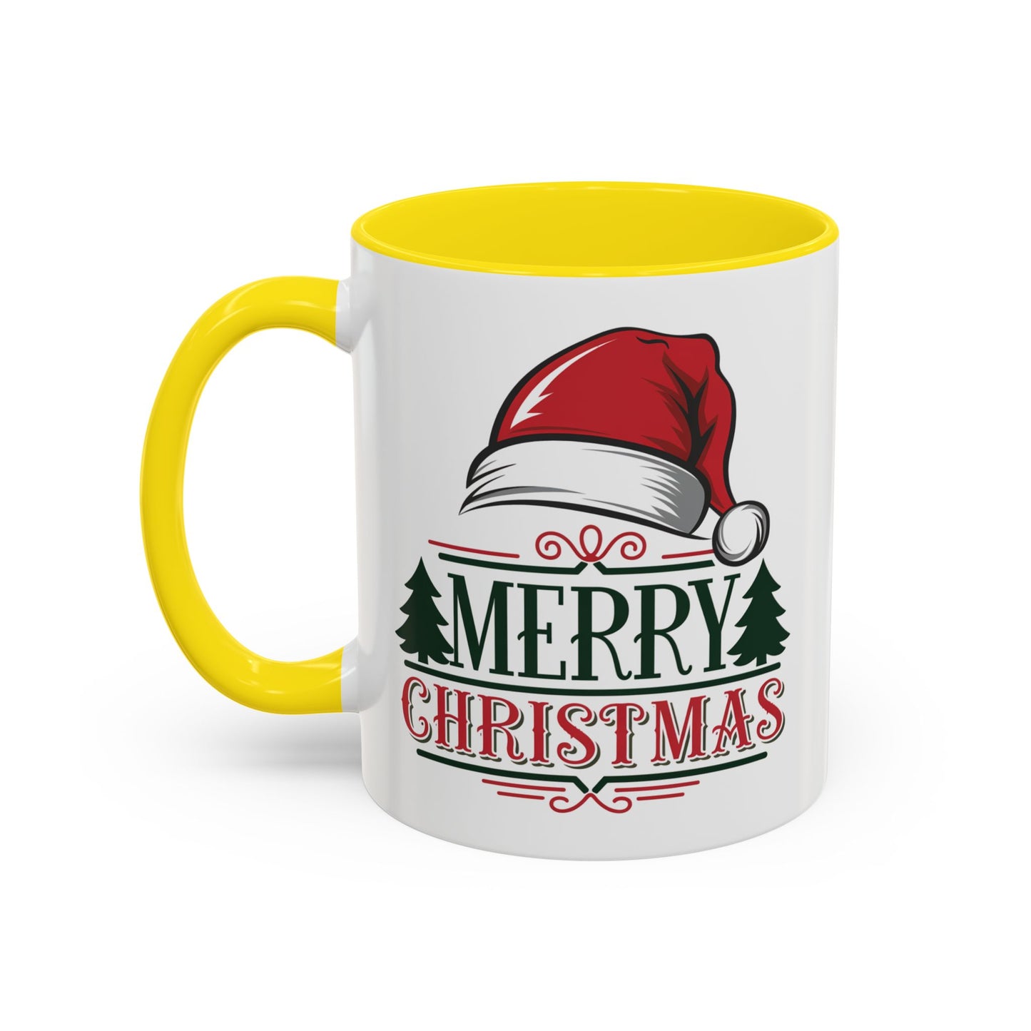 Christmas Mug - Merry Christmas Green & Red Text Red Hat