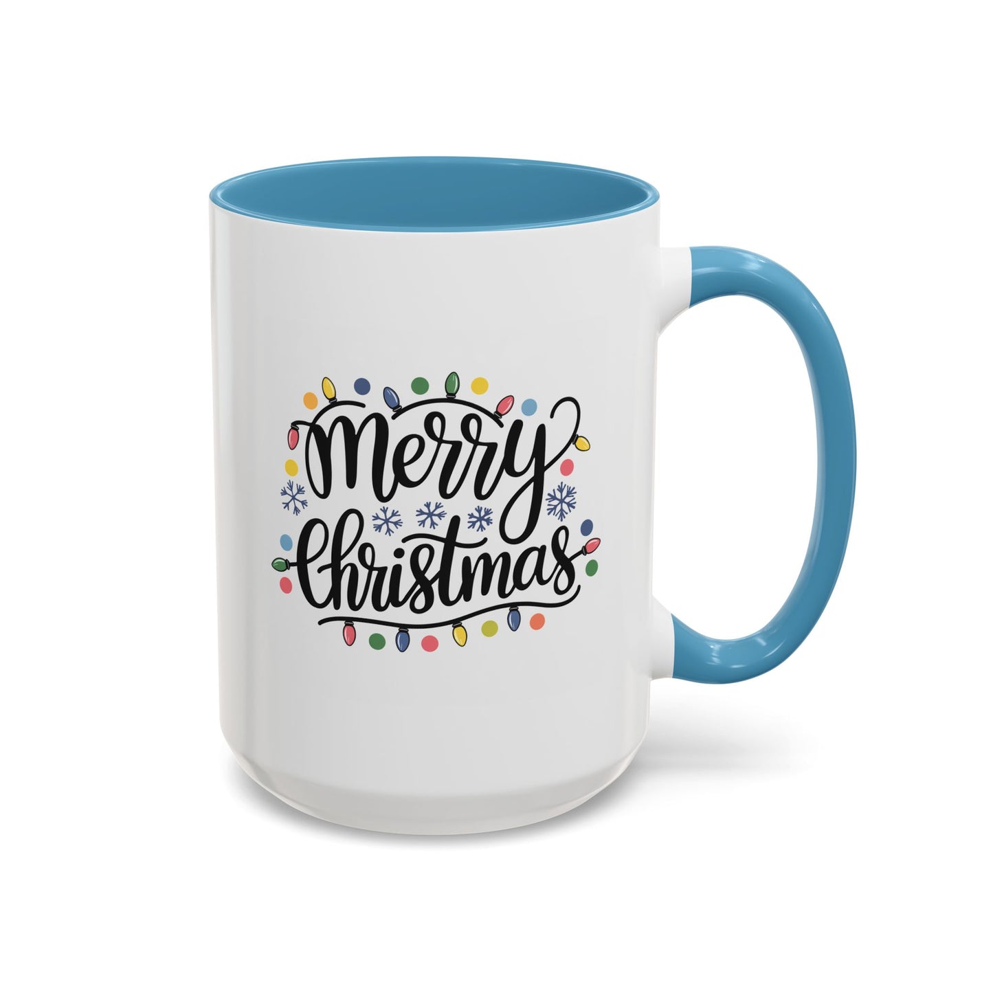 Christmas Mug - Merry Christmas Black Text Colored Lights
