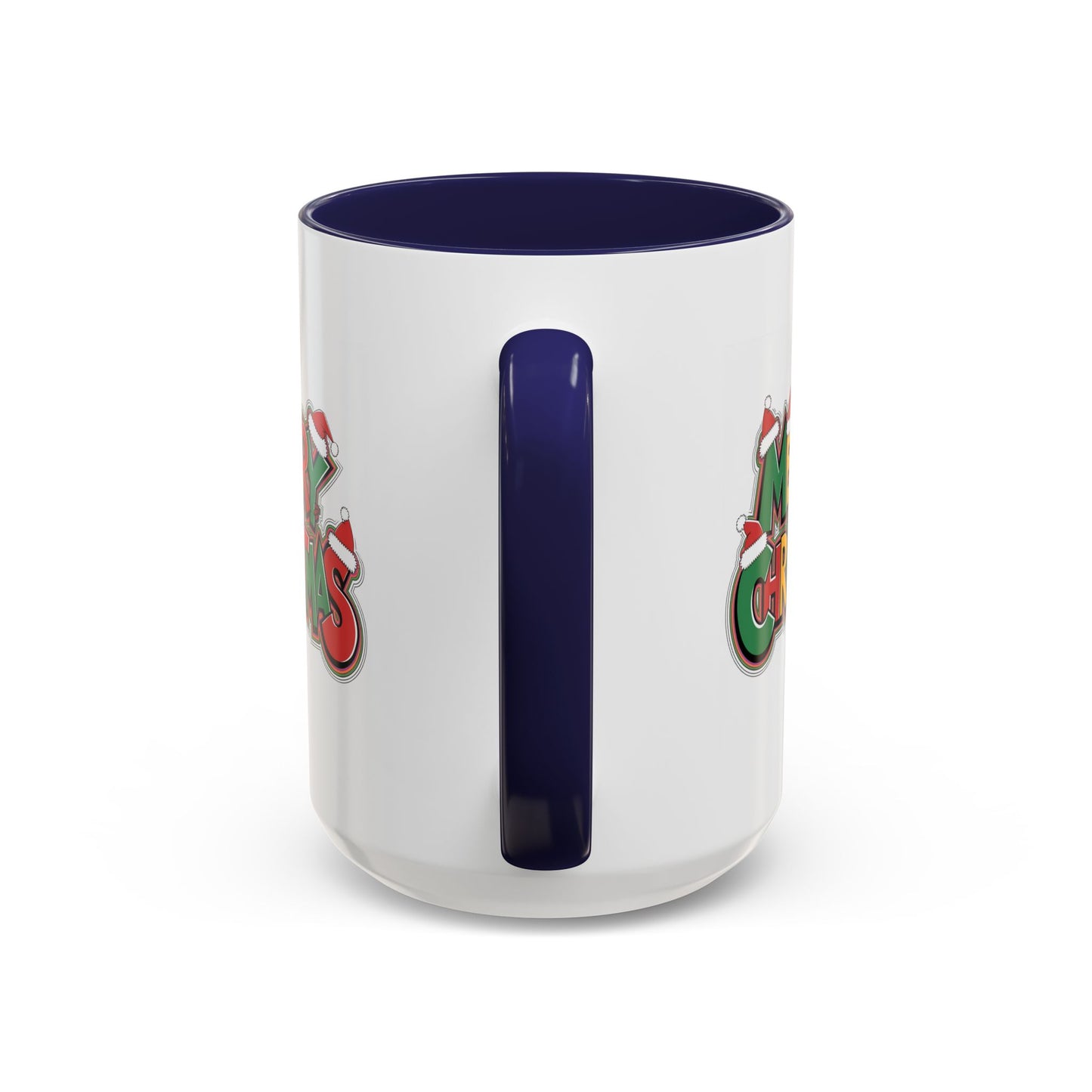 Christmas Mug - Merry Christmas Green Yellow & Red Text Hats