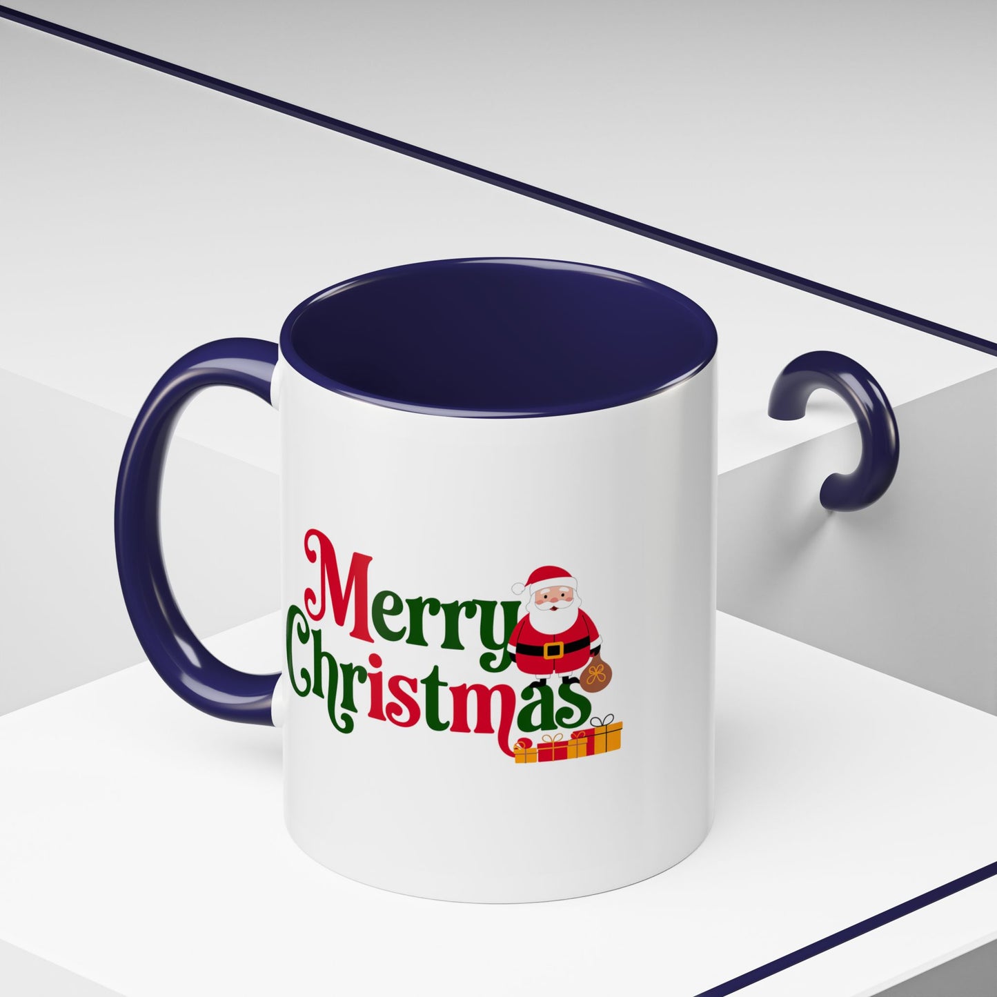 Christmas Mug - Merry Christmas Green & Red Text Santa Presents