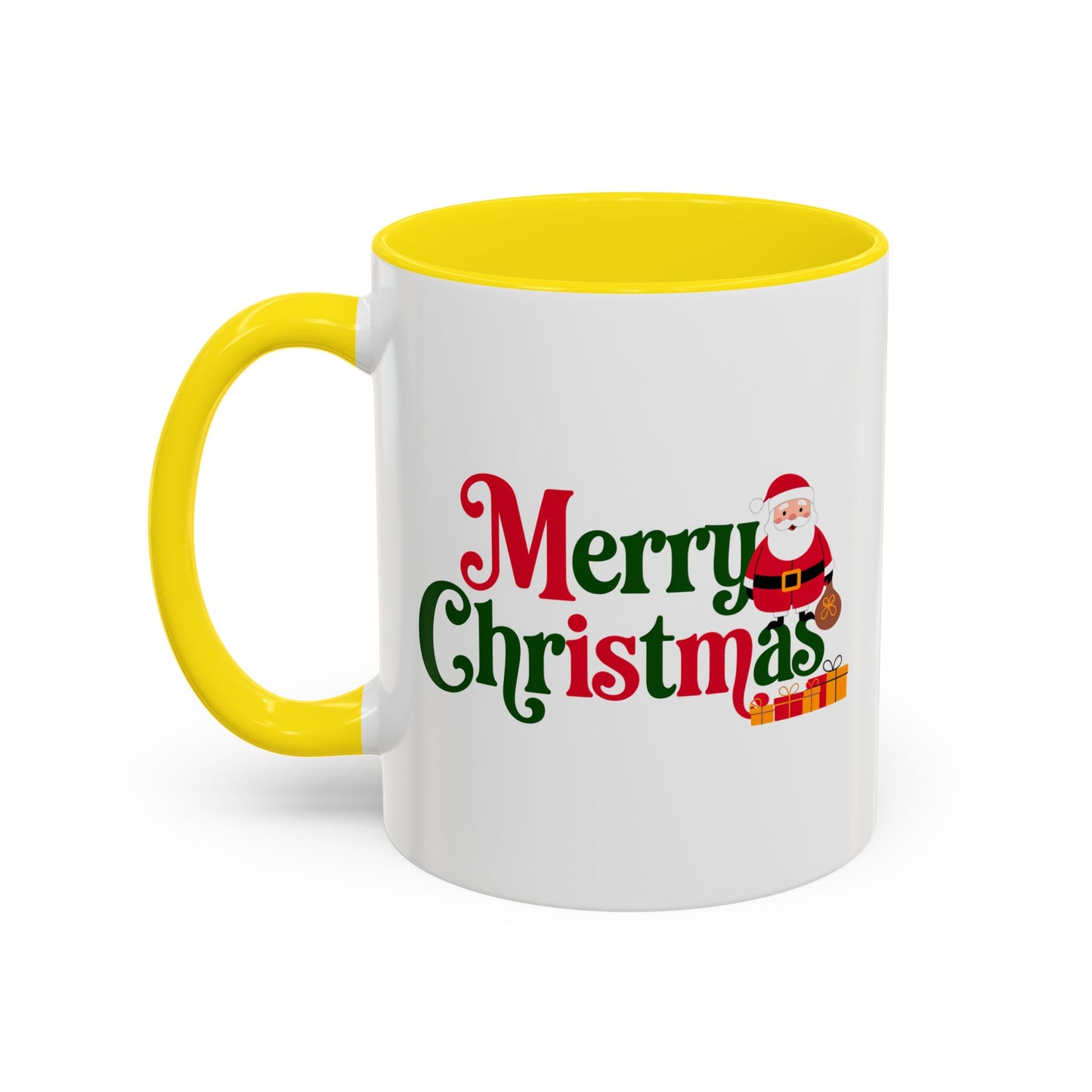 Christmas Mug - Merry Christmas Green & Red Text Santa Presents