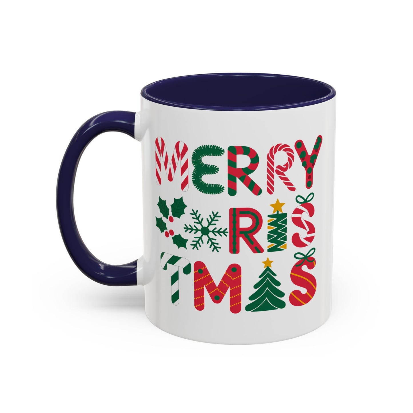 Christmas Mug - Merry Christmas Red Green & Gold Decorative Text