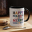 Christmas Mug - Happy Holidays and Merry Christmas Blue Yellow Purple Orange Red Text