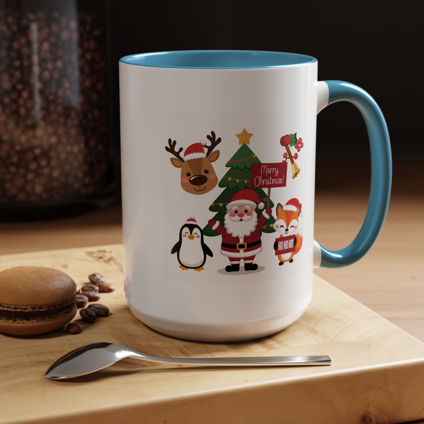 Christmas - Merry Christmas White Text Santa Reindeer Penguin Fox