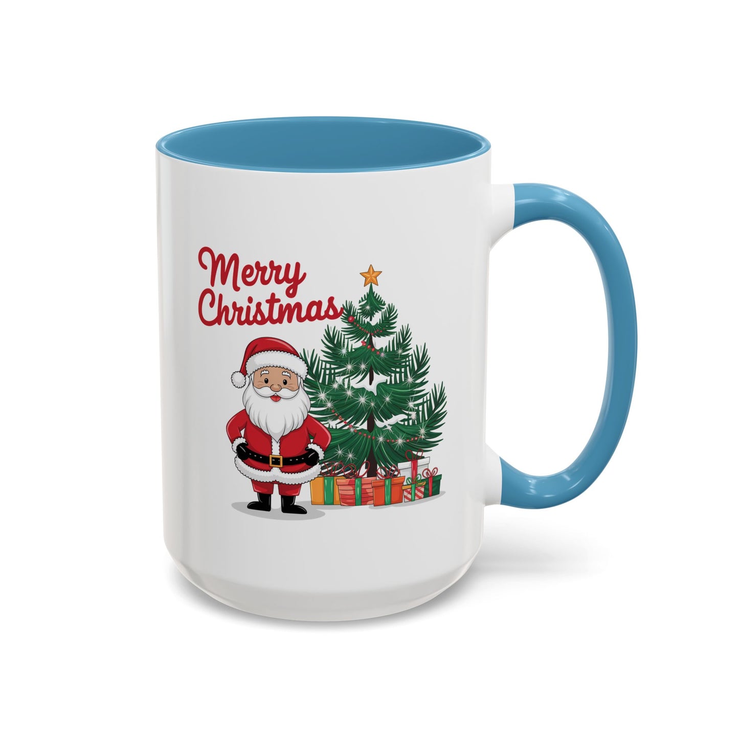 Christmas Mug - Merry Christmas Red Text Santa Tree Presents