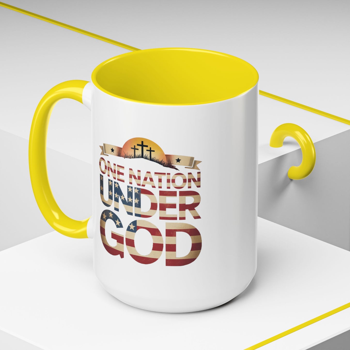 4th of July Mug - One Nation Under God Cross Flag