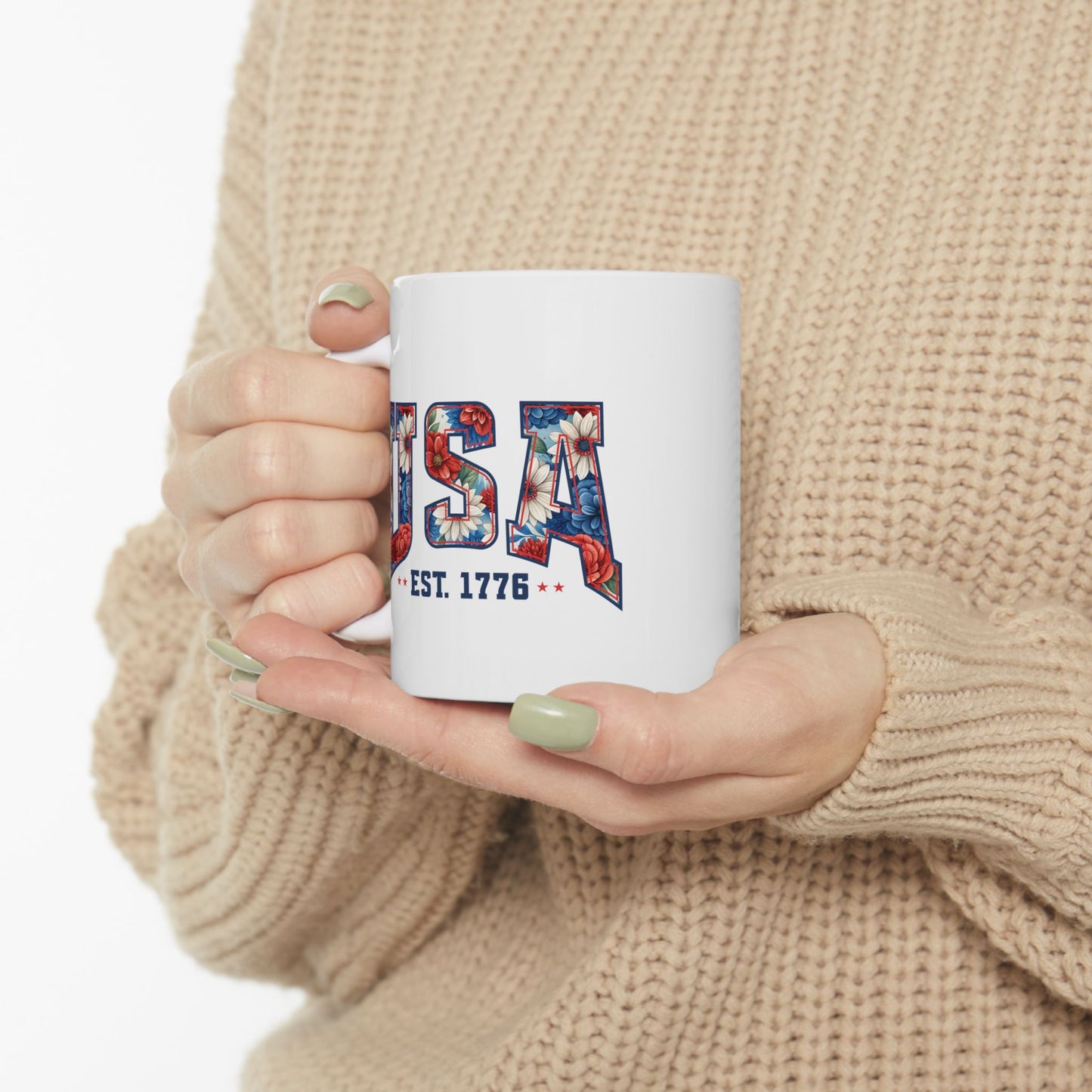 4th of July Mug - USA EST 1776 Floral
