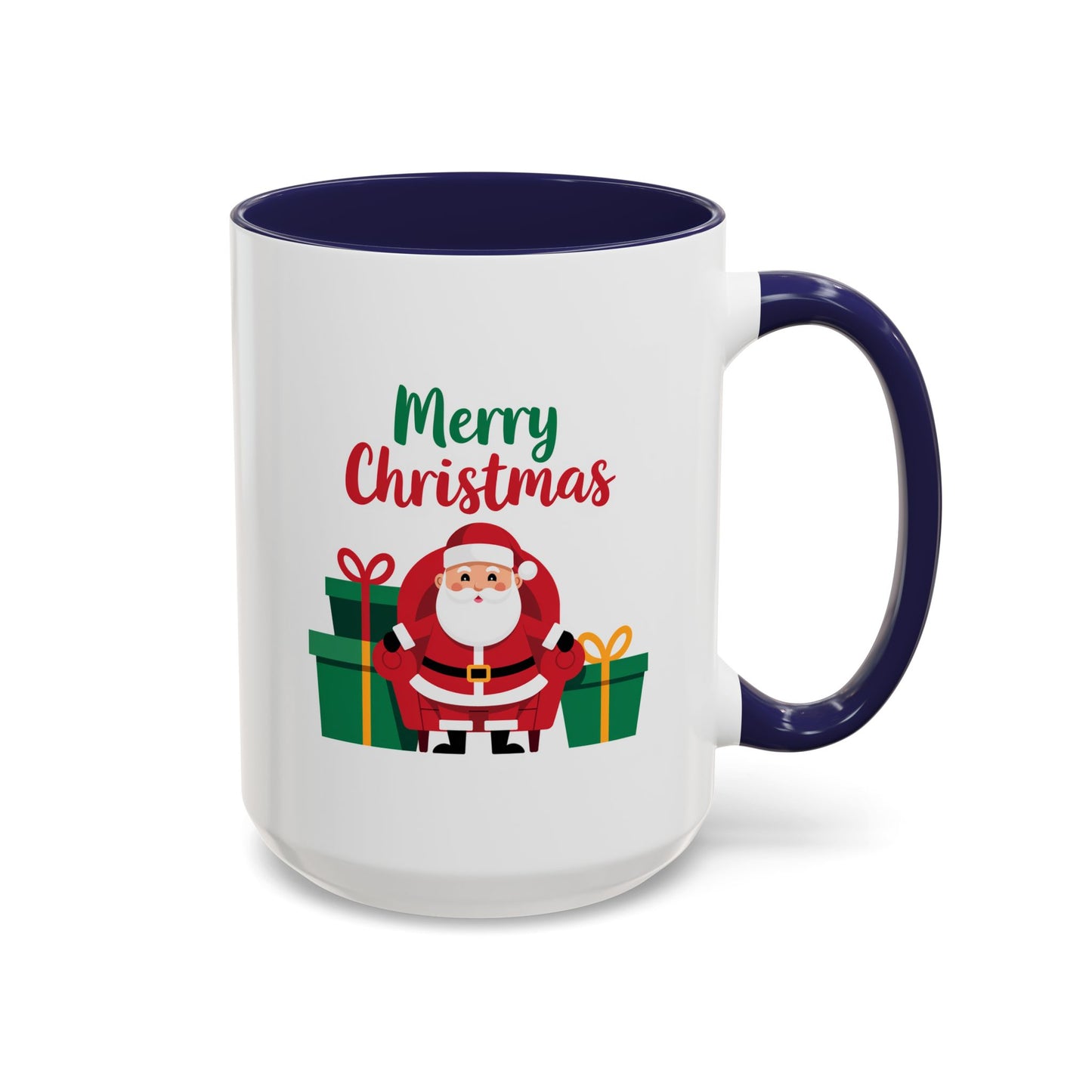 Christmas Mug - Merry Christmas Green & Red Text Santa Presents