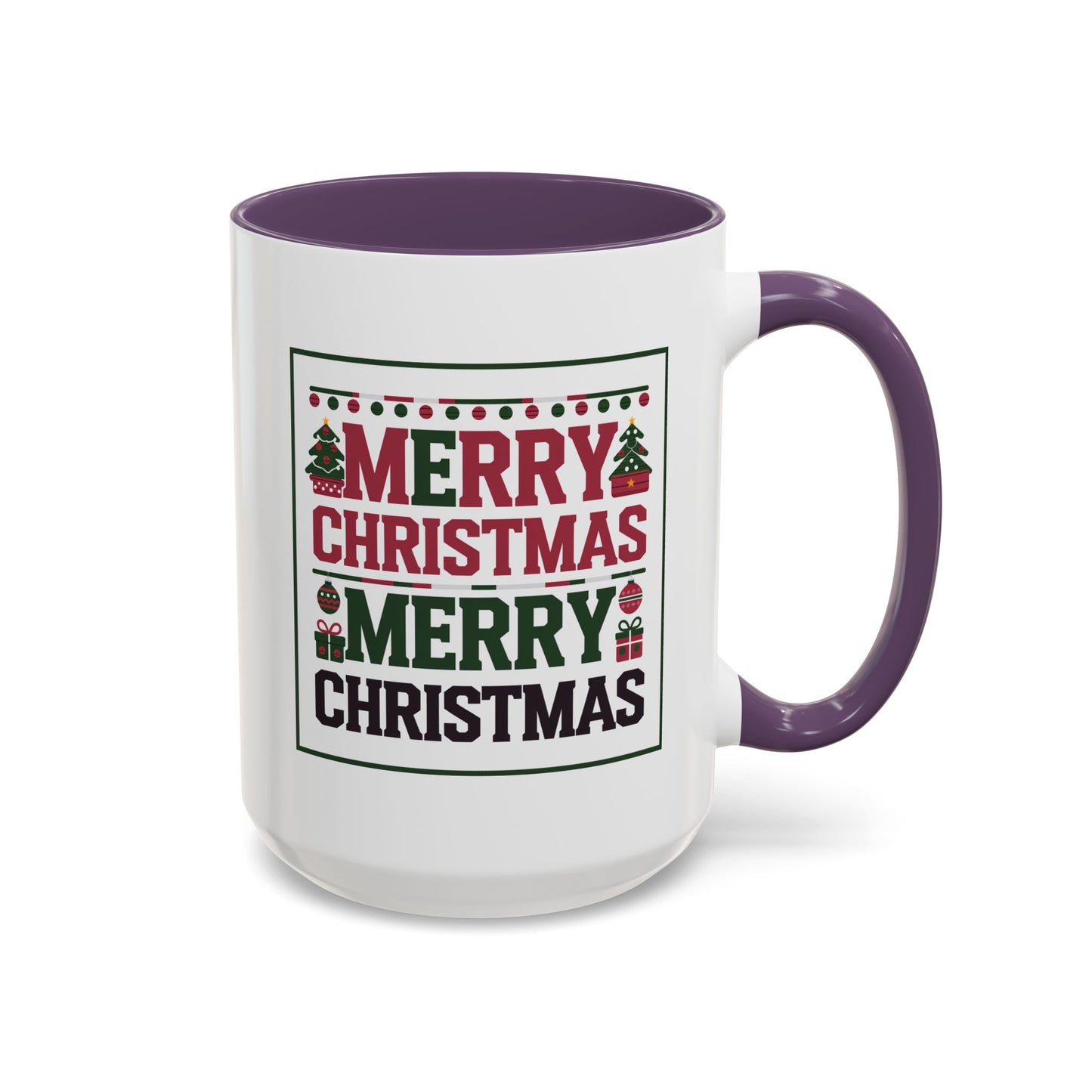 Christmas Mug - Merry Christmas Red Green & Black Text Trees Presents