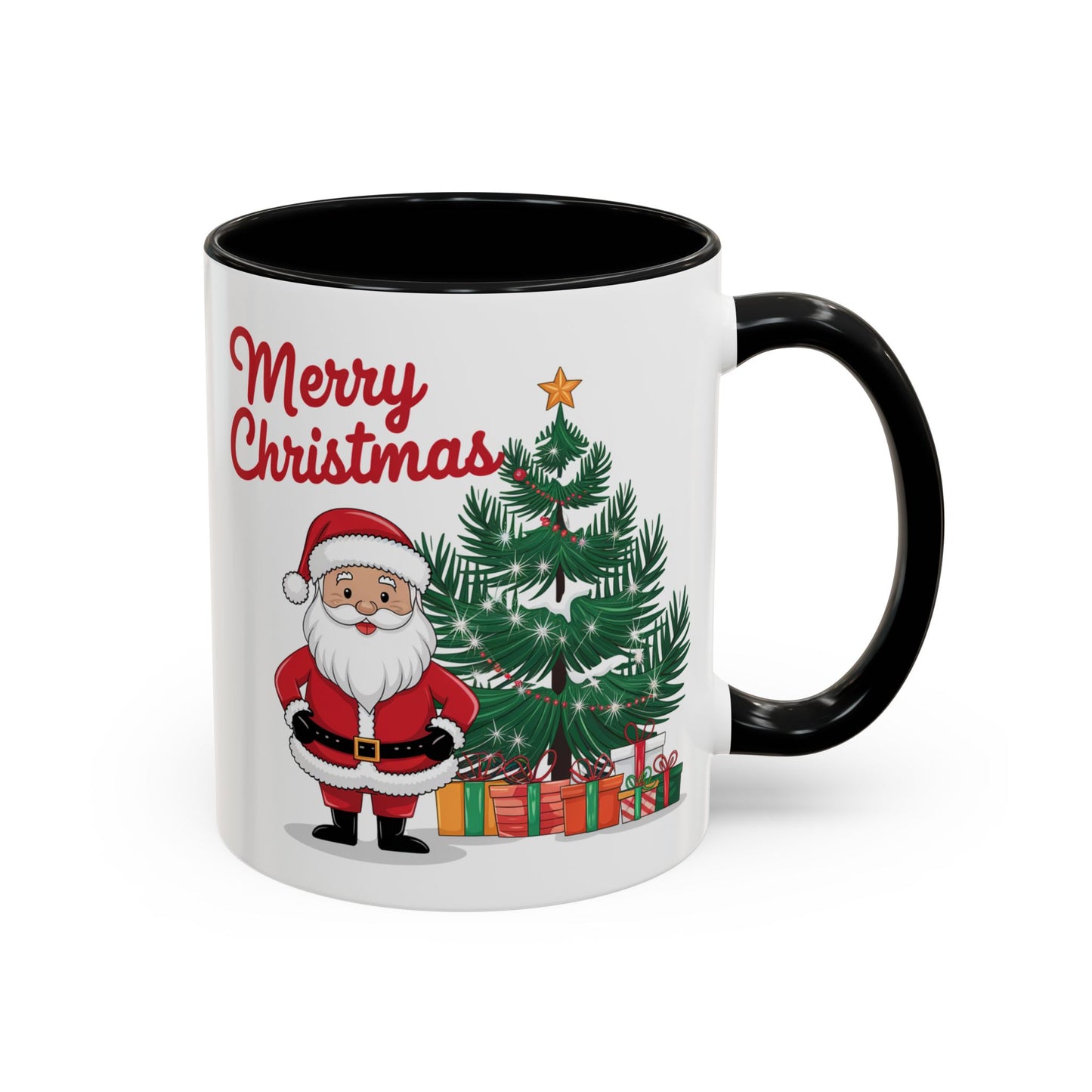 Christmas Mug - Merry Christmas Red Text Santa Tree Presents