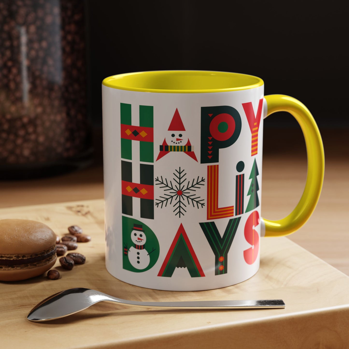 Christmas Mug - Happy Holidays Green Red & Blue Decorative Text