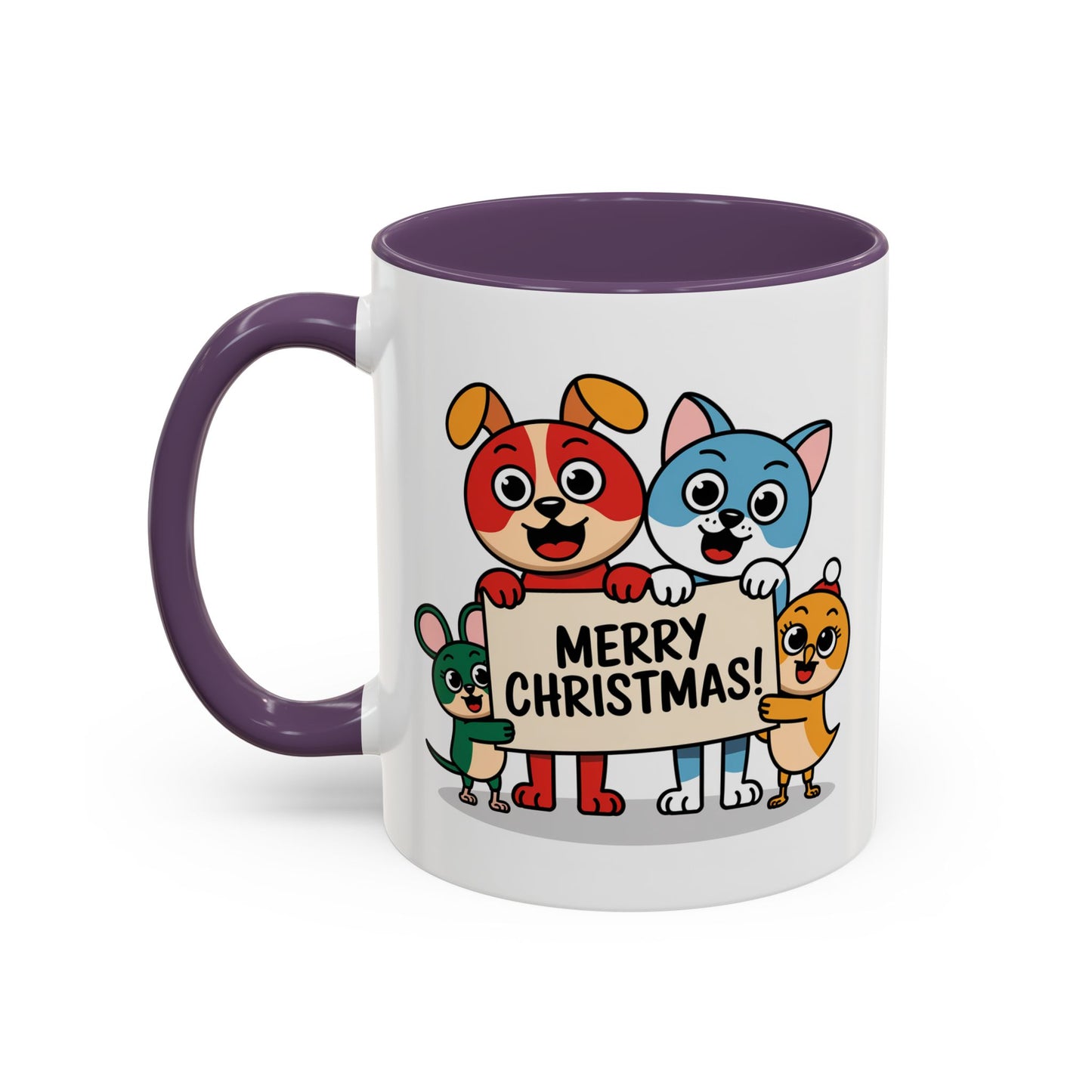 Christmas Mug - Merry Christmas Black Text Mouse Dog Cat Bird