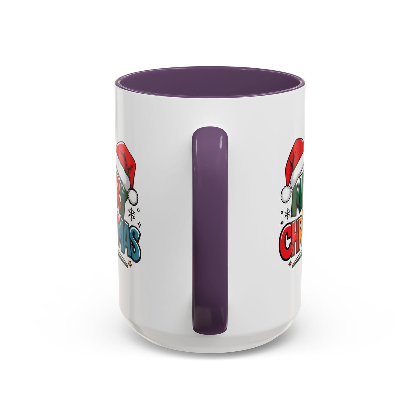 Christmas Mug - Merry Christmas Green Red Yellow and Blue Text Red Hats