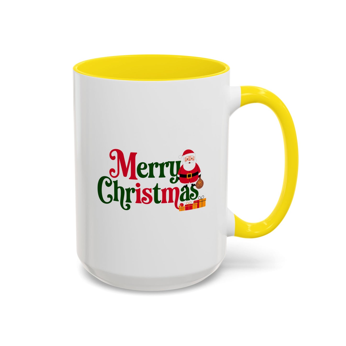 Christmas Mug - Merry Christmas Green & Red Text Santa Presents
