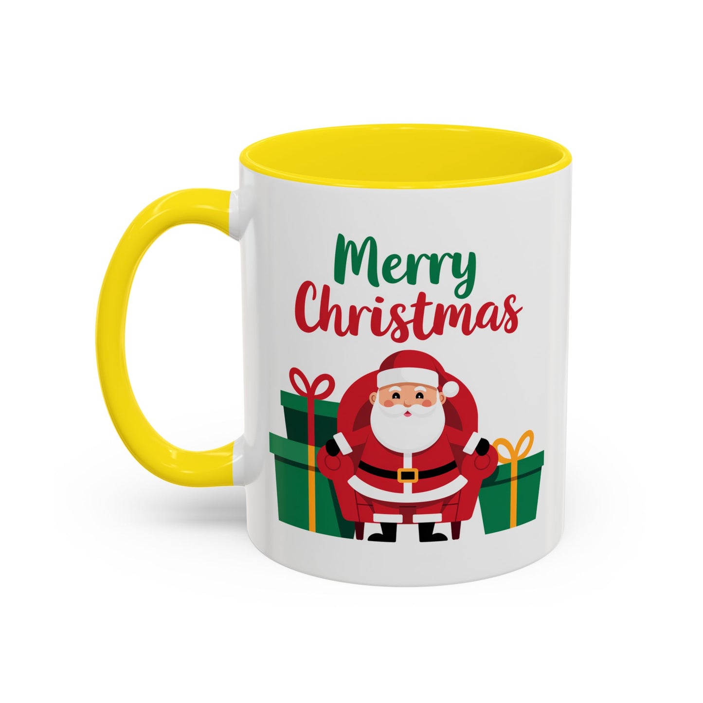 Christmas Mug - Merry Christmas Green & Red Text Santa Presents