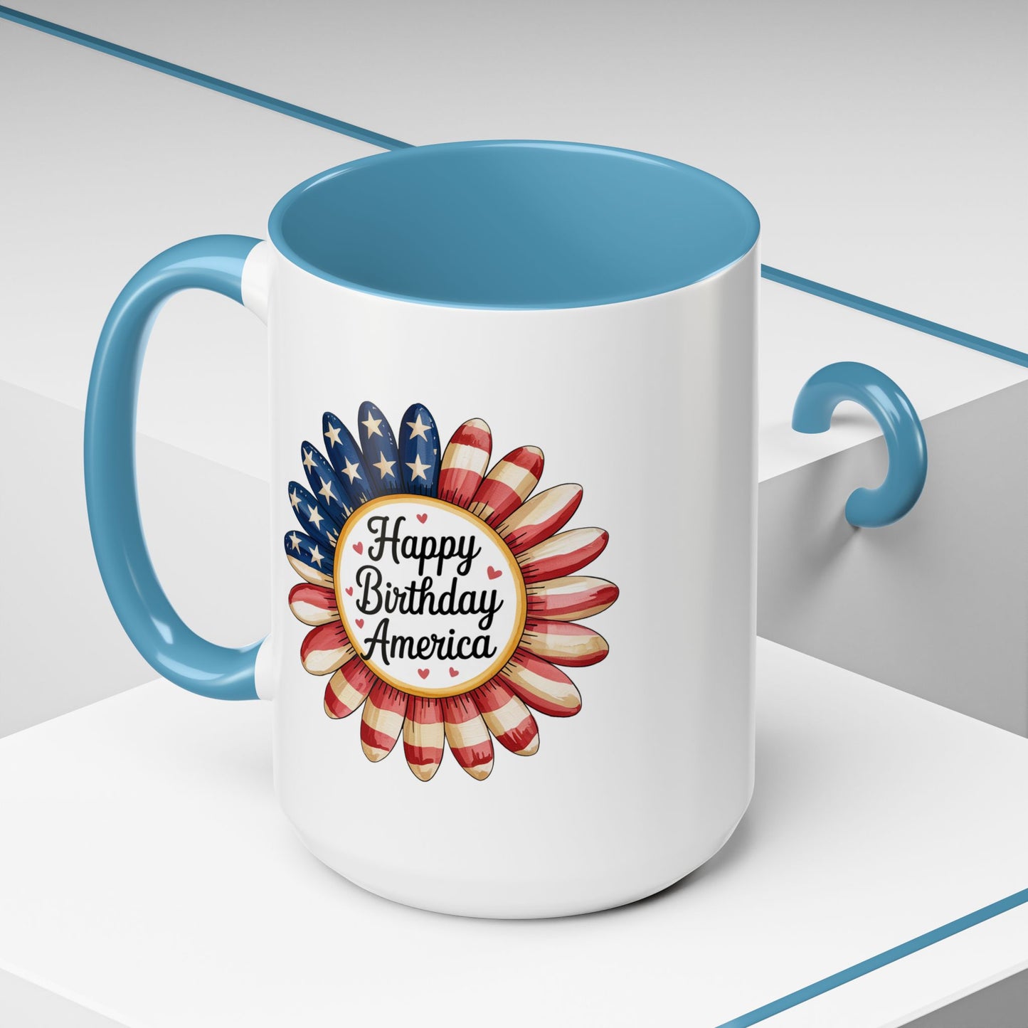 4th of July Mug - Happy Birthday America Sunflower