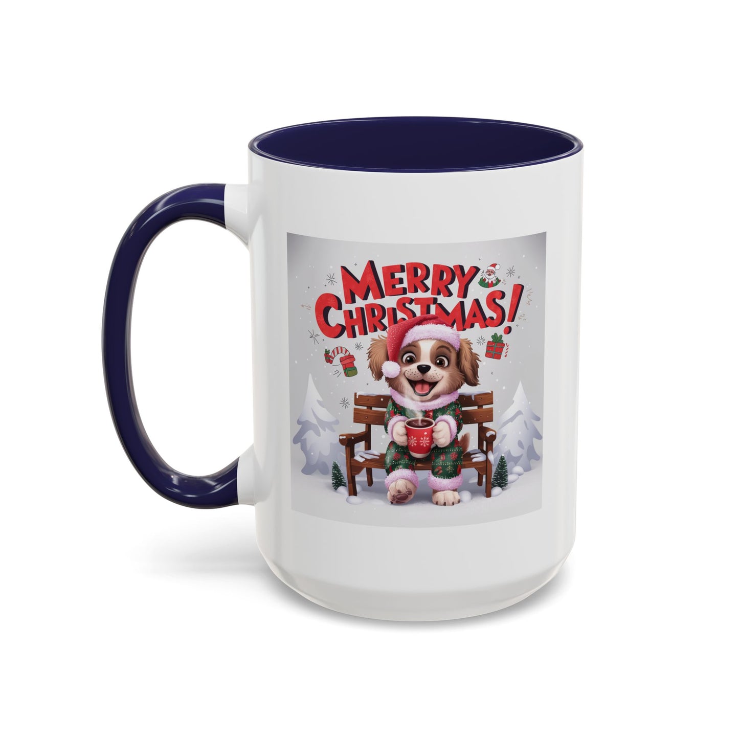 Christmas Mug - Merry Christmas Red Text Puppy Green & Red Top