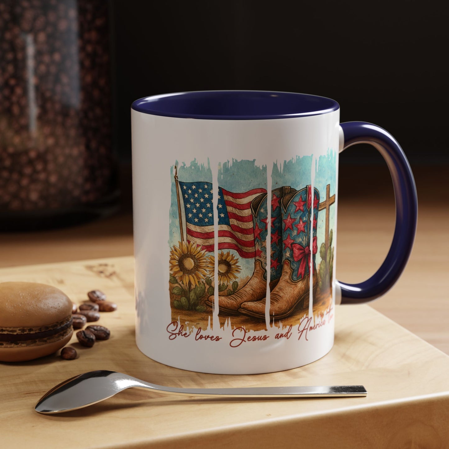 4th of July Mug - She Loves Jesus & America Too Boots