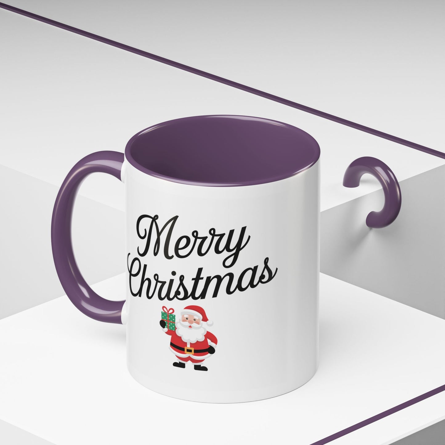 Christmas Mug - Merry Christmas Black Text Santa Present