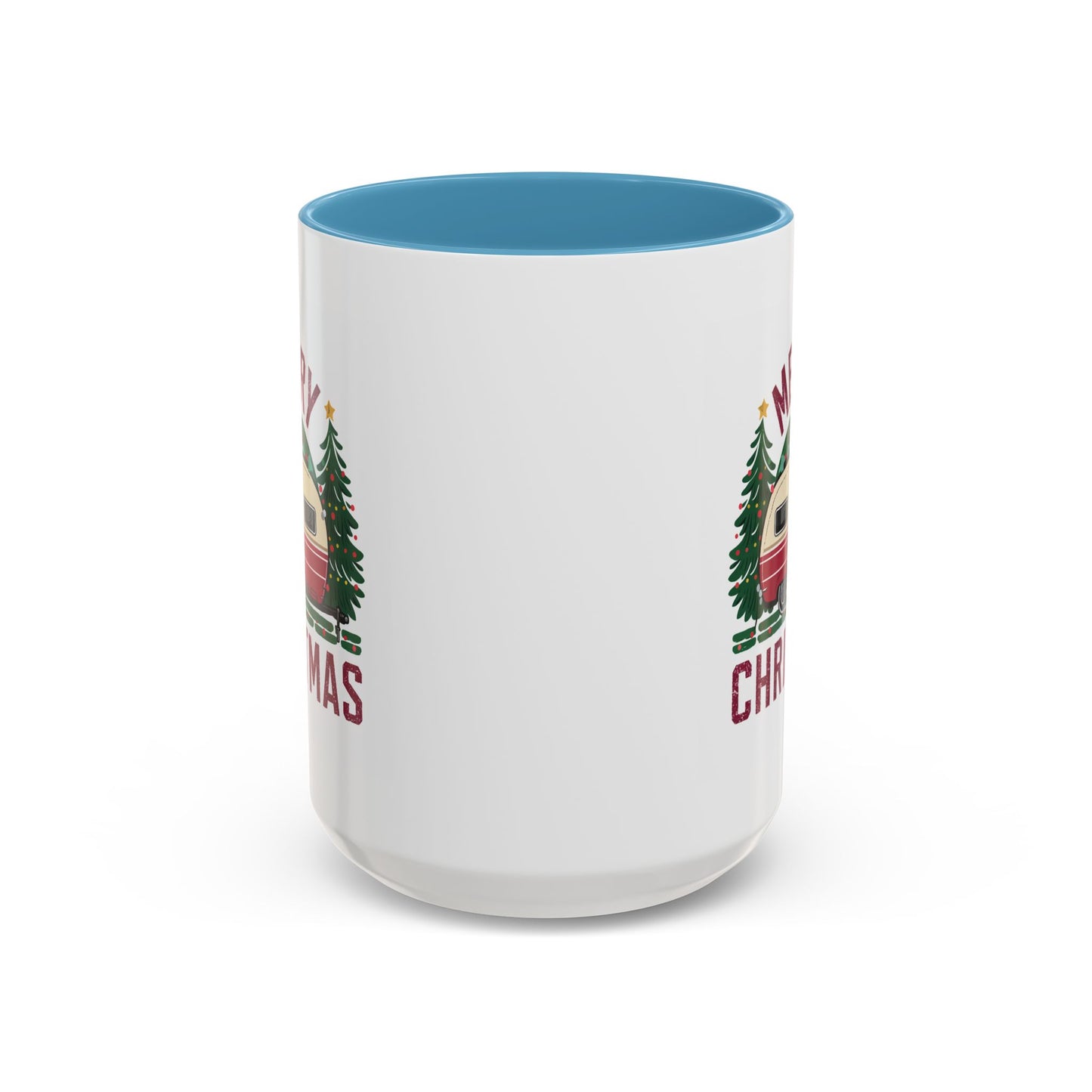 Christmas Mug - Merry Christmas Maroon Text Camper Trees