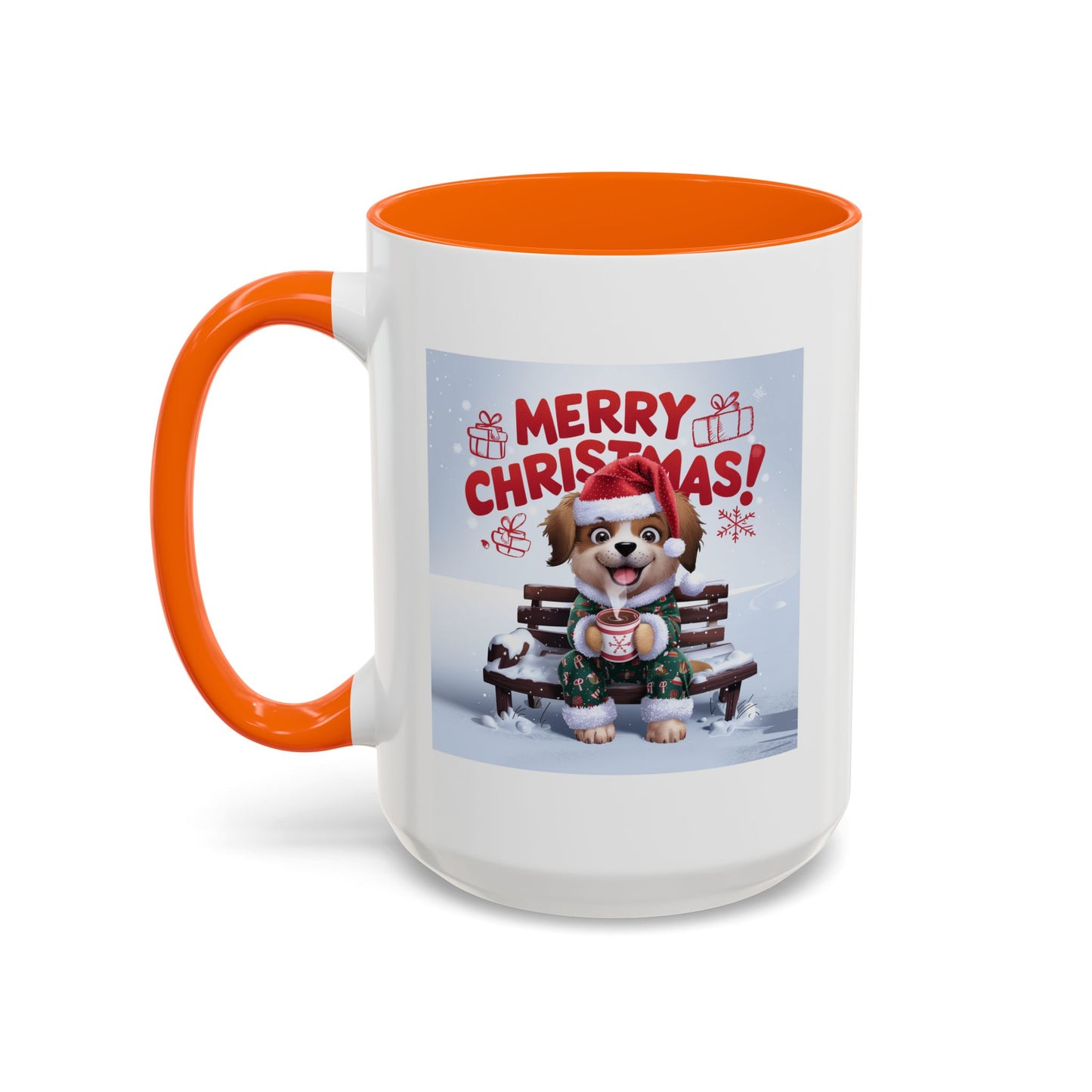 Christmas Mug - Merry Christmas Red Text Puppy Green Top 2