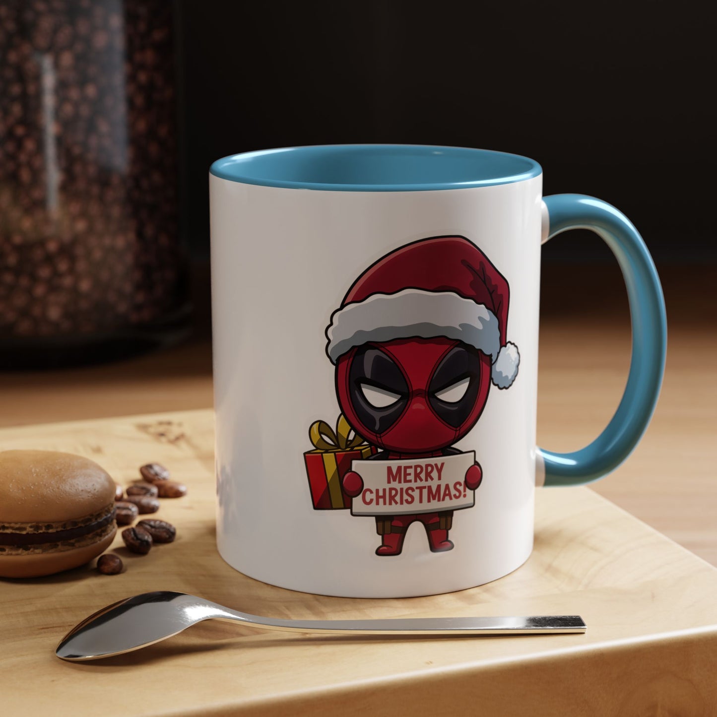 Christmas Mug - Merry Christmas Red Text Superhero
