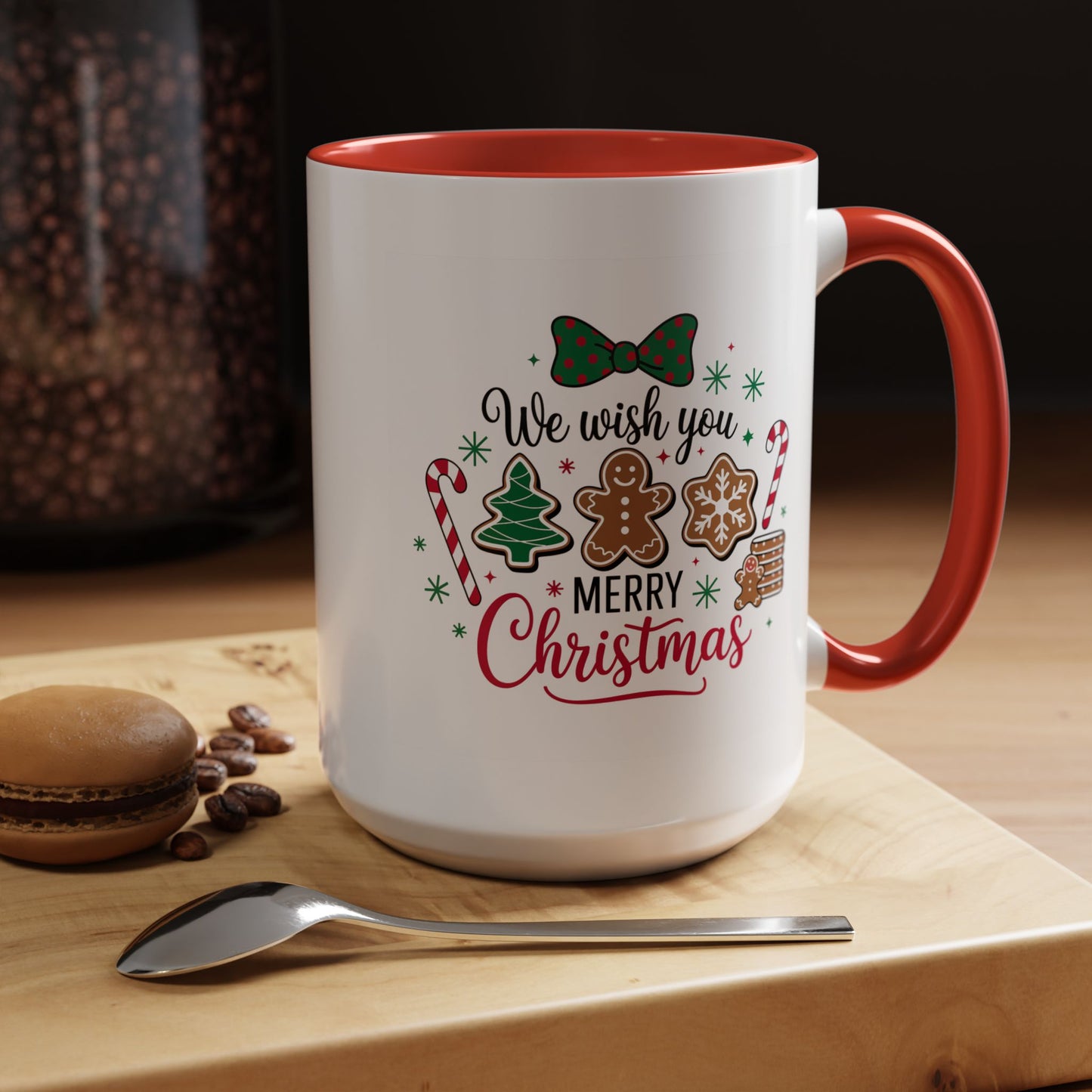 Christmas Mug - We Wish You a Merry Christmas Black & Red Text Cookies & Candy