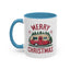Christmas Mug - Merry Christmas Maroon Text Camper Trees Snowflakes