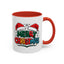 Christmas Mug - Merry Christmas Green Red Yellow and Blue Text Red Hats