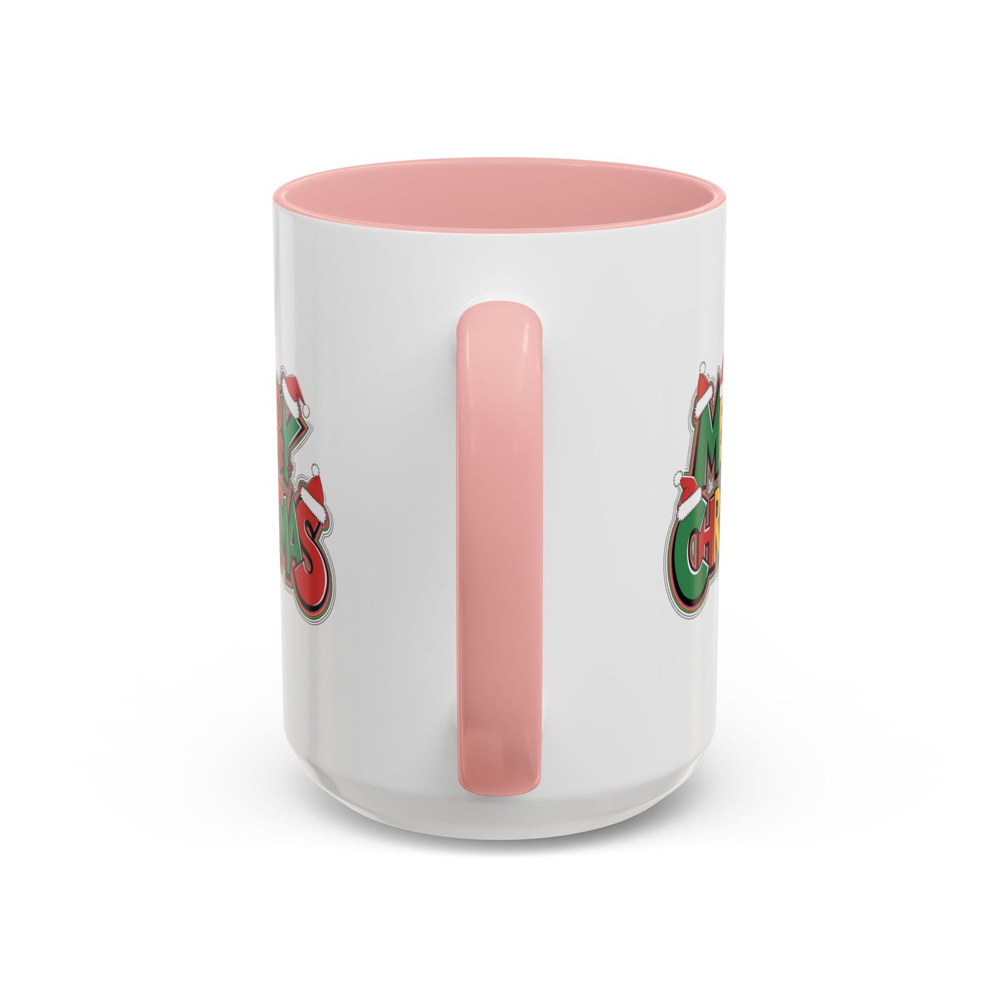 Christmas Mug - Merry Christmas Green Yellow & Red Text Hats