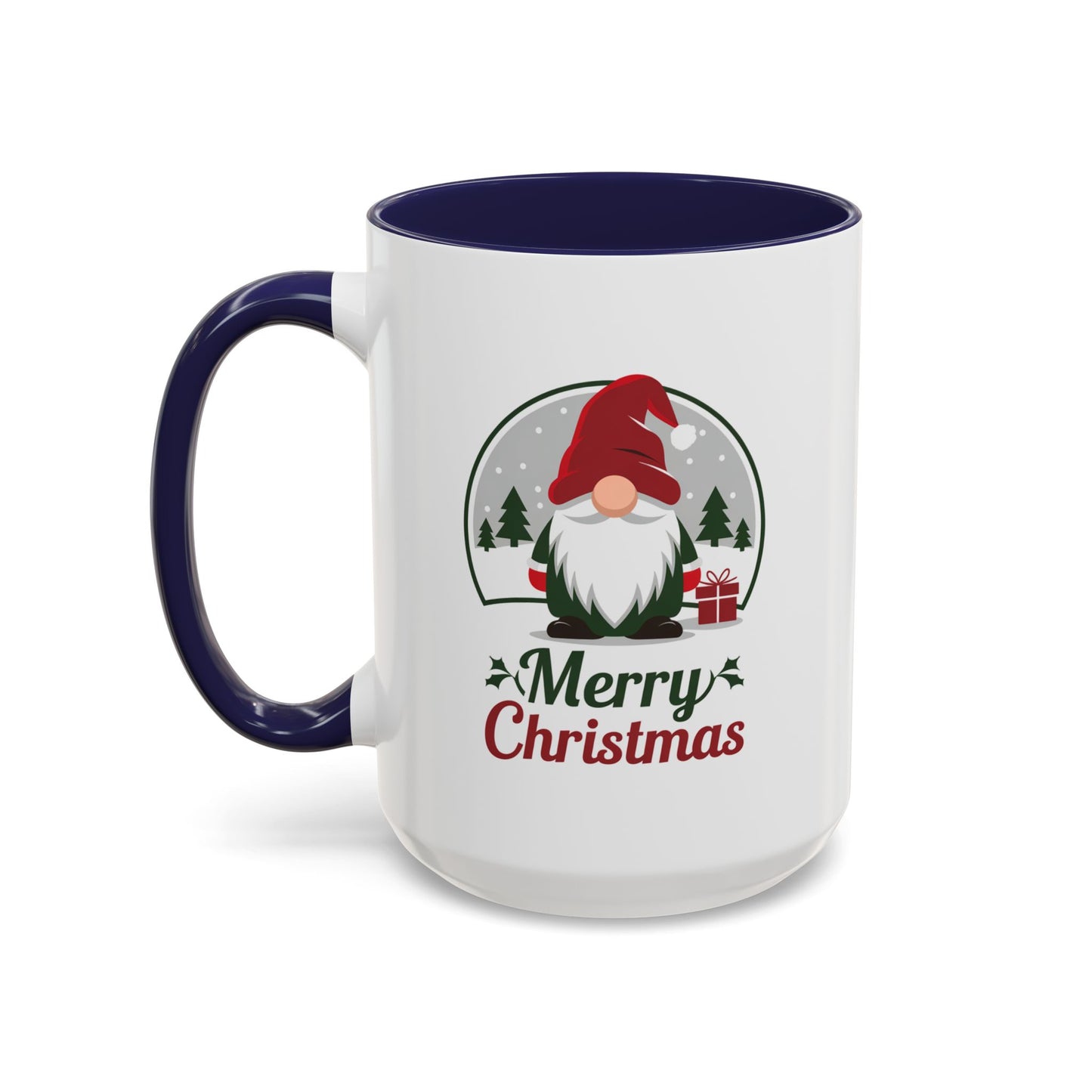 Christmas Mug - Merry Christmas Green & Red Text Gnome Present Trees