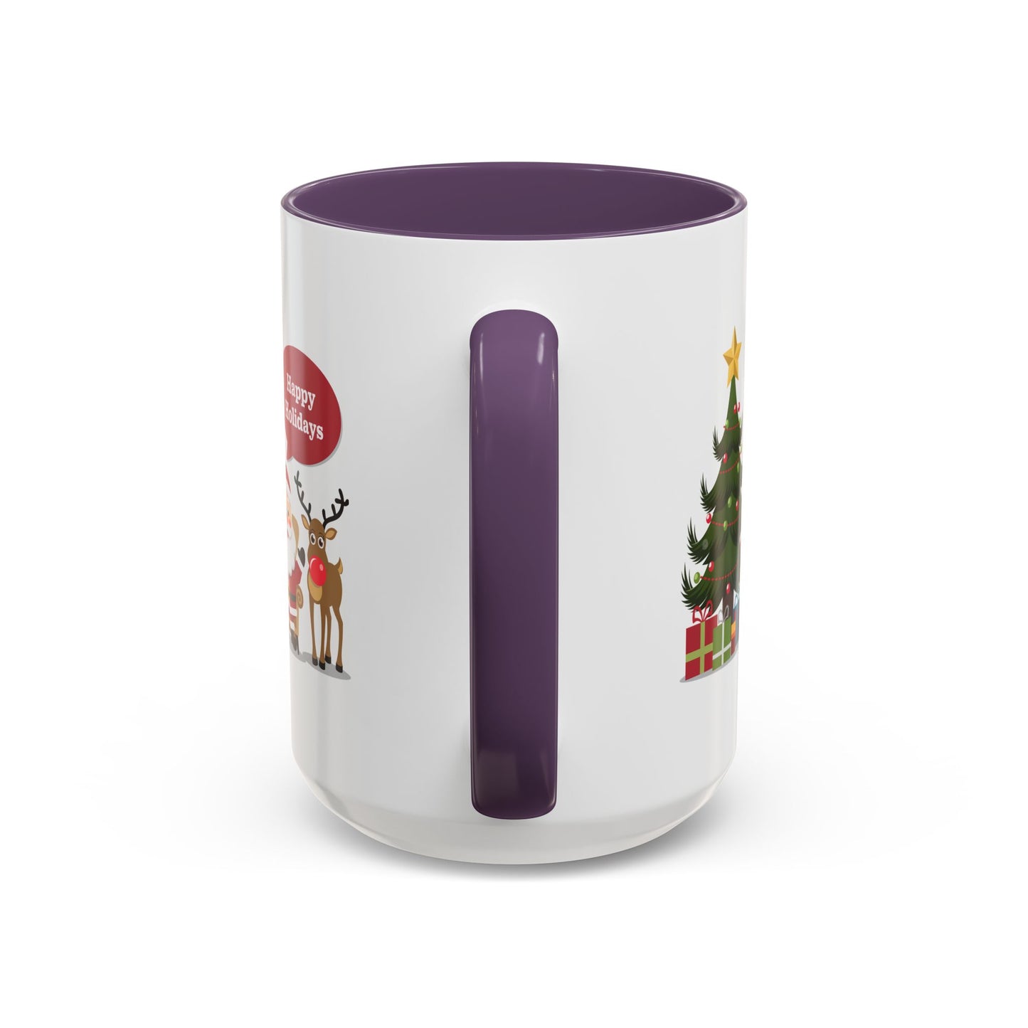 Christmas Mug - Happy Holidays Callout Santa Tree Presents Reindeer