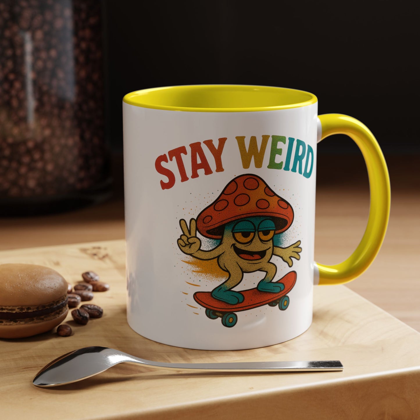 Humor Mug - Stay Weird Mushroom Skateboard