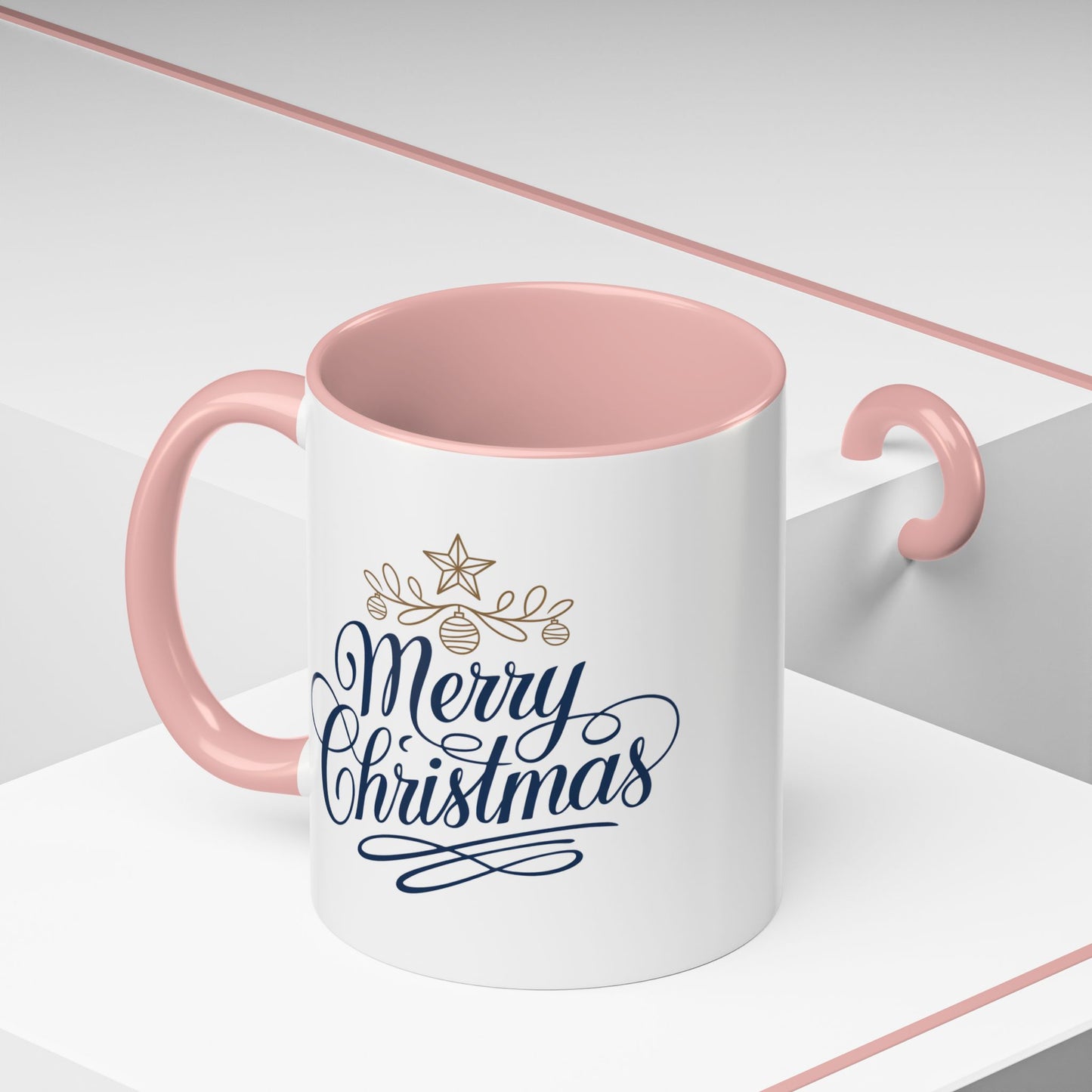 Christmas Mug - Merry Christmas Blue Text Gold Ornaments