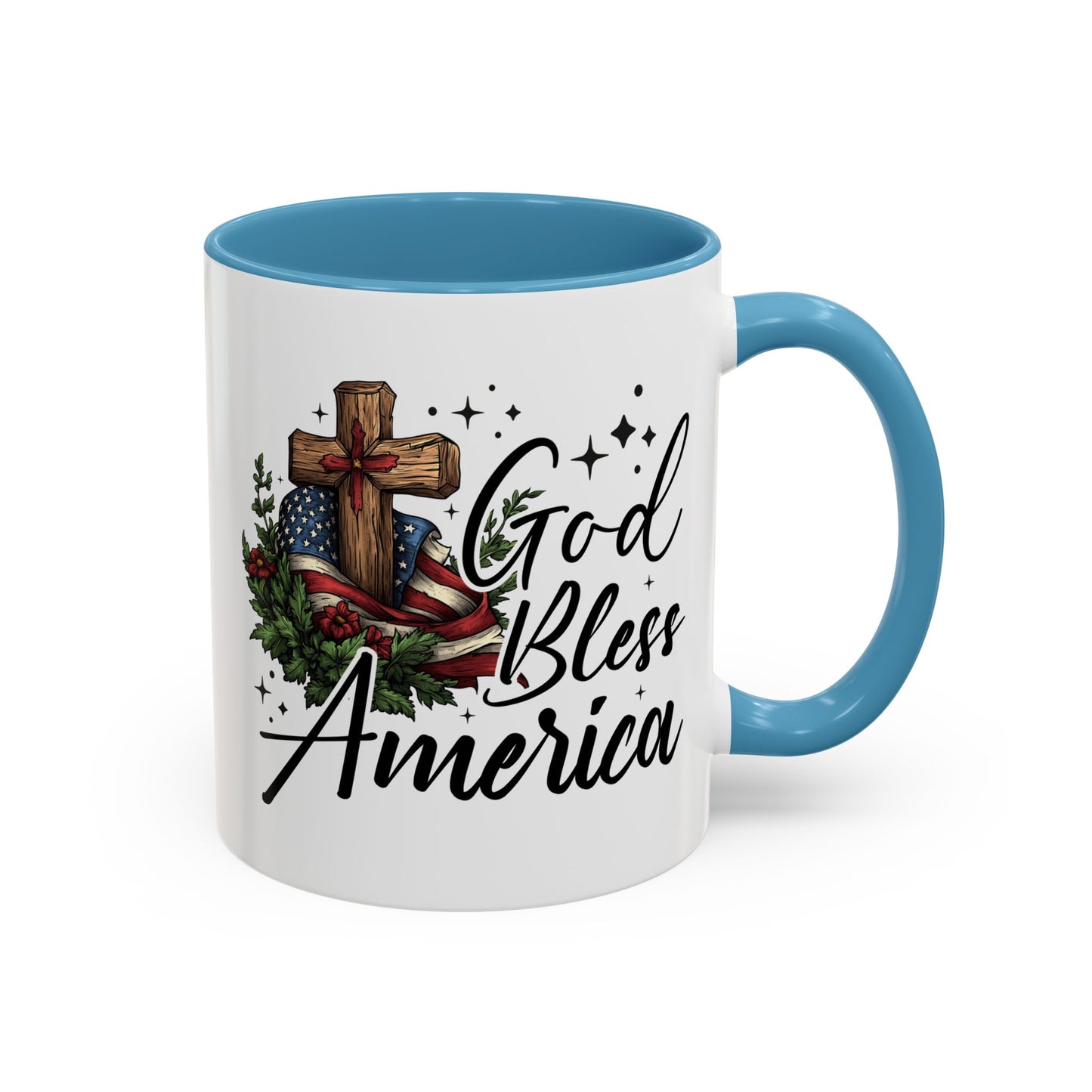 4th of July Mug - God Bless America Cross Flag