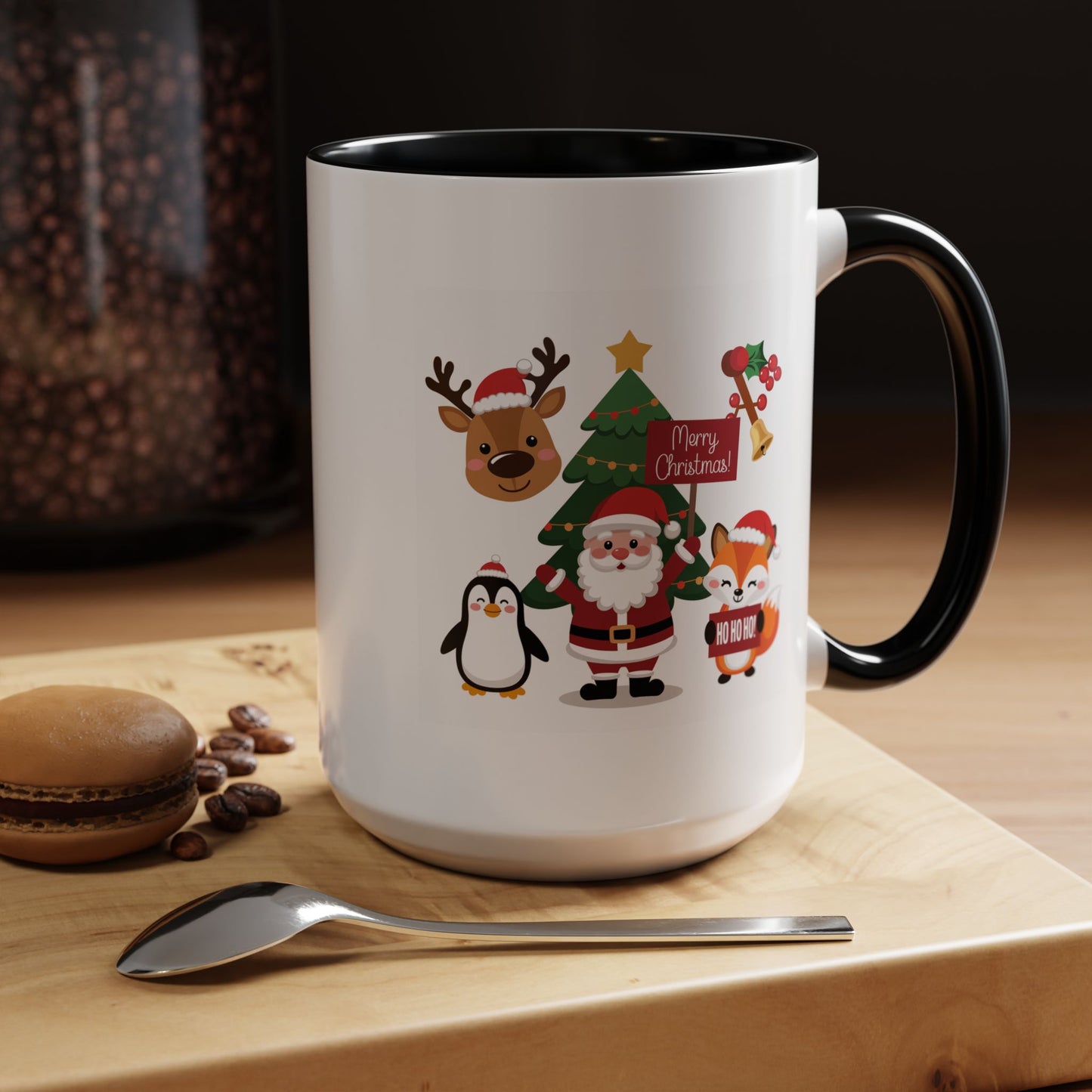Christmas - Merry Christmas White Text Santa Reindeer Penguin Fox