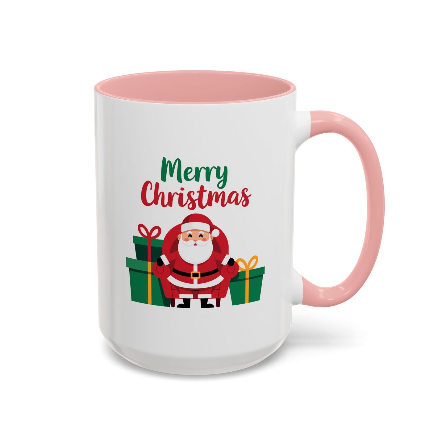 Christmas Mug - Merry Christmas Green & Red Text Santa Presents