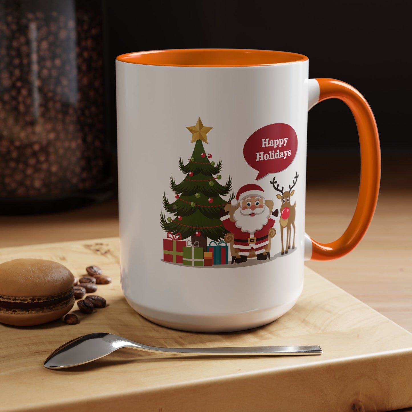 Christmas Mug - Happy Holidays Callout Santa Tree Presents Reindeer